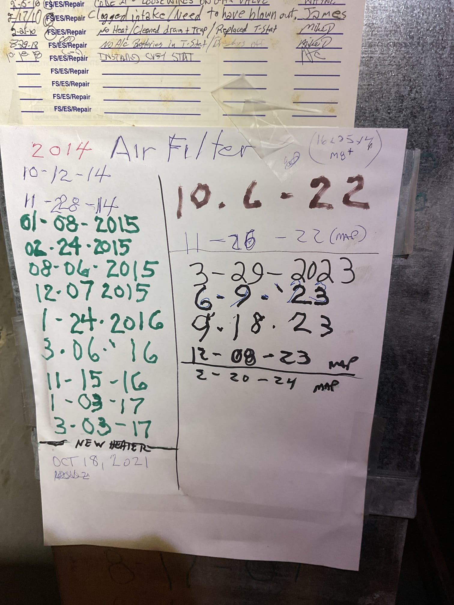 Completed AC tune up for 3.5 Ton Goodman AC system
System is Gas furnace/AC; 7 years old 

Replaced 16x25x1 filter (16x25x1 fits better than a 16x24x1 there is a small gap if 16x24x1 is used) 
Indoor and outdoor coils in good condition 
Inspected wiring, controls, electric motors and components; left estimates for surge protector for outdoor equipment circuit. Indoor equipment has blower motor surge protector
Measured temperature split and static pressure 
Inspected drains; cleared EZ trap floor drain is used. Wet switch is recommended. Water safety device that will shut equipment down if water is detected on floor around equipment 
Checked integrity of compressor motor (mega ohm test)

Assessed refrigerant charge checked pressures. 

AC system operating well at this time. 

He agreed to surge protector for outdoor equipment and wet switch. Paid today
Completed work and tested today: installed surge protector at outdoor equipment contactor, installed wet switch and tested.

Also provid