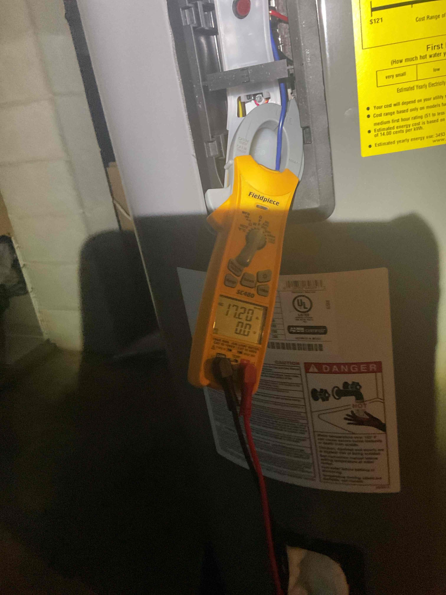 I Arrived for a water heater that we put in about a few months ago is not working. I checked all my wiring connections. Make sure they were tight. I own out both elements top and bottom and they hung out fine 12 ohms . Turn water heater back on and made sure the elements were pulling in around 17.8 Amps water is heating again. Water temperature is 121 coming from the faucet. No charge  for today recall. 