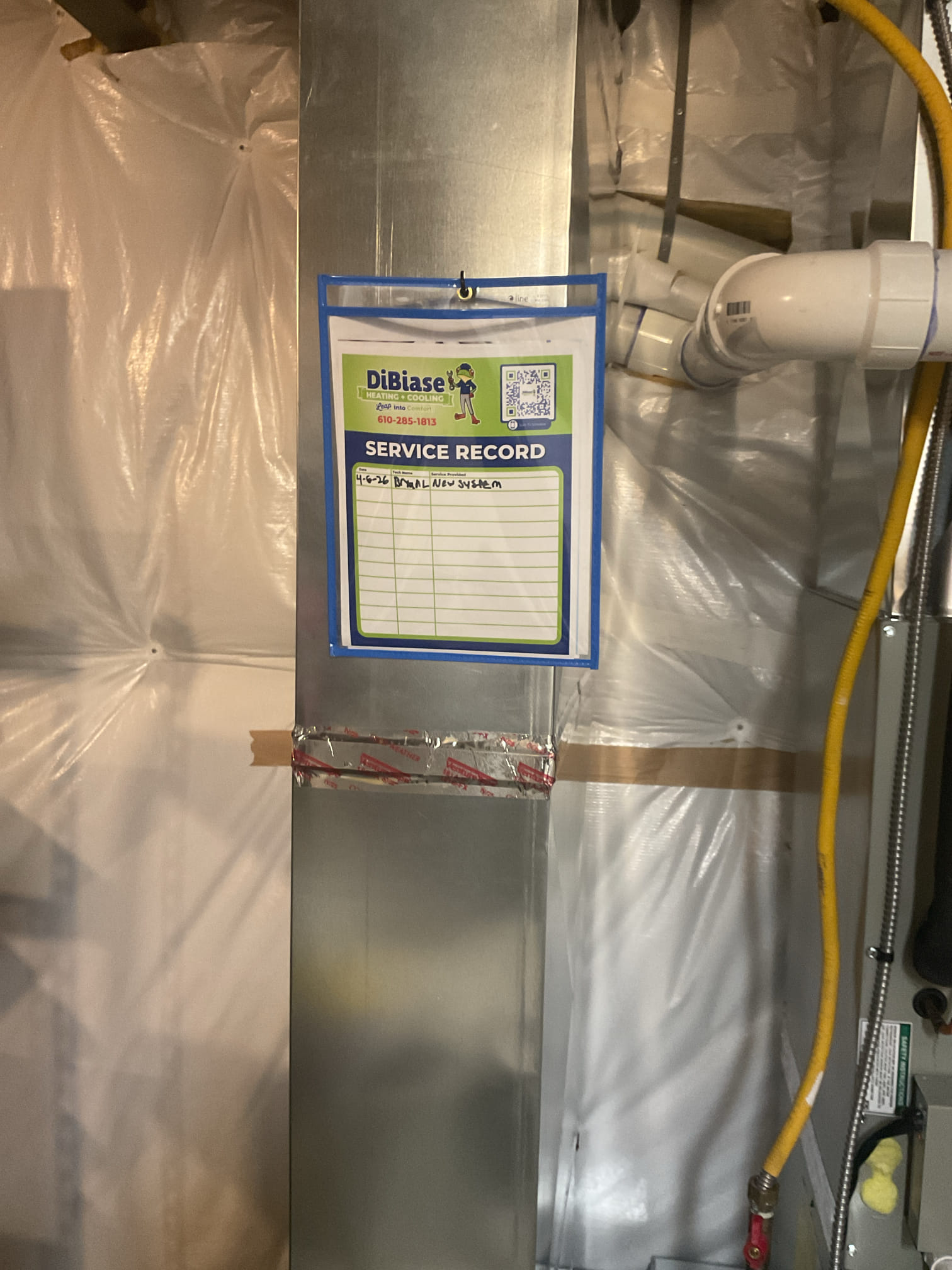 I arrived to the customers home for a recall, but we had also put it in for a QA check. The system is running fine. The customer just had some concerns about some of the things from the install so I ended up doing the QA and fixing all of his concerns. The install looks good. I just had to support the return duct work , it was putting weight on the filter frame and was racking it ,  To the point where the customer couldn’t get the filter in and out. Also sealed all the seams on the return duct with metal tape and repaired a piece of half-inch vinyl that was pinched for the fresh air pipe going into the drain line. The QA inspection is completed.