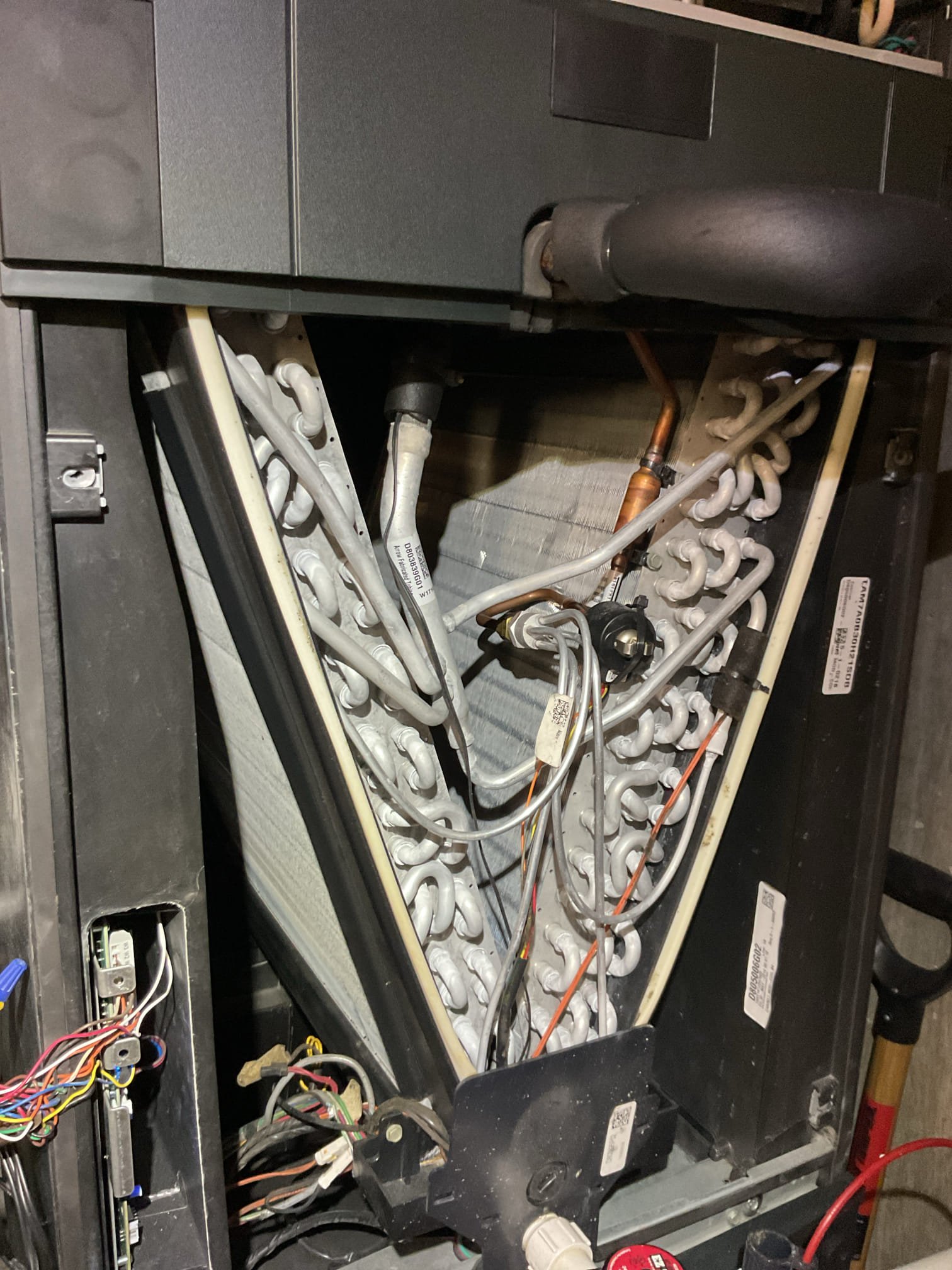 Completed AC tune up for 2 Ton Trane heat pump system
Installed by Dibiase in June 2014. System is 12 years old 

Replaced 20x20x1 filter
Indoor and outdoor coils in good condition 
Inspected wiring, controls, electric motors and components; left estimates for surge protectors 
Measured temperature split and static pressure 
Inspected drains; cleared EZ trap, flushed drain line; a wet switch is recommended. Water safety that will shut equipment down if water is detected on floor near indoor equipment
Checked integrity of compressor motor (mega ohm test)

Assessed refrigerant charge checked pressures. Ok

Provided email estimate for UV light system that will keep indoor coil clean. 

AC system operating well at this time however is beyond what is considered replacement age. Repairs will be costly if needed. System replacement is encouraged for forced air heat pump systems at 10+ years. Consultations for new systems are free from Dibiase. Just call to schedule. 