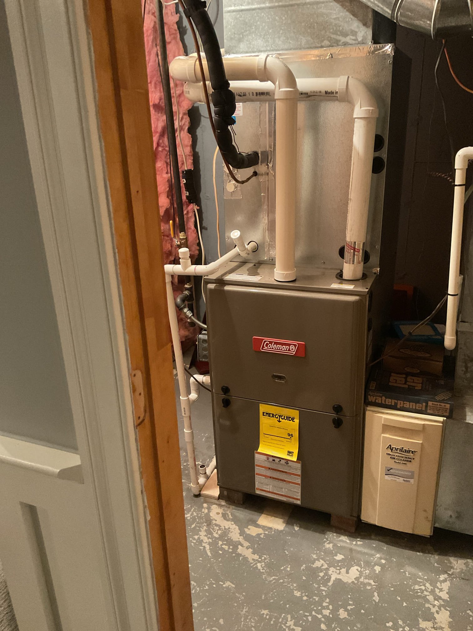 4/13/26 Dan 

I arrived to the customers home to service their 5 yr old Coleman  a/c system . I checked the wiring connections and the voltages . I checked and replaced the indoor air filter , the filter size is a 413 ( supplied) . I Inspected the indoor coil and tested the primary drain pan and cleared and tested the water drains and traps if applicable. ( I did recommend to the customer that he has no water safety precautions. I recommended some for him to review).  I Took indoor temp splits at the return and the supply  and checked the blower motor condition and operation. I looked  at the outdoor unit wiring connections and voltages . I inspected  the outdoor components and checked my unit pressures by using super heat sub cool method.  System in good operating condition at this time. I collected for $189.00 contract renewal, paid by cc. 

I did leave 3 tier options for water safeties for the customer to look over . These devices will help prevent major water damage from around the