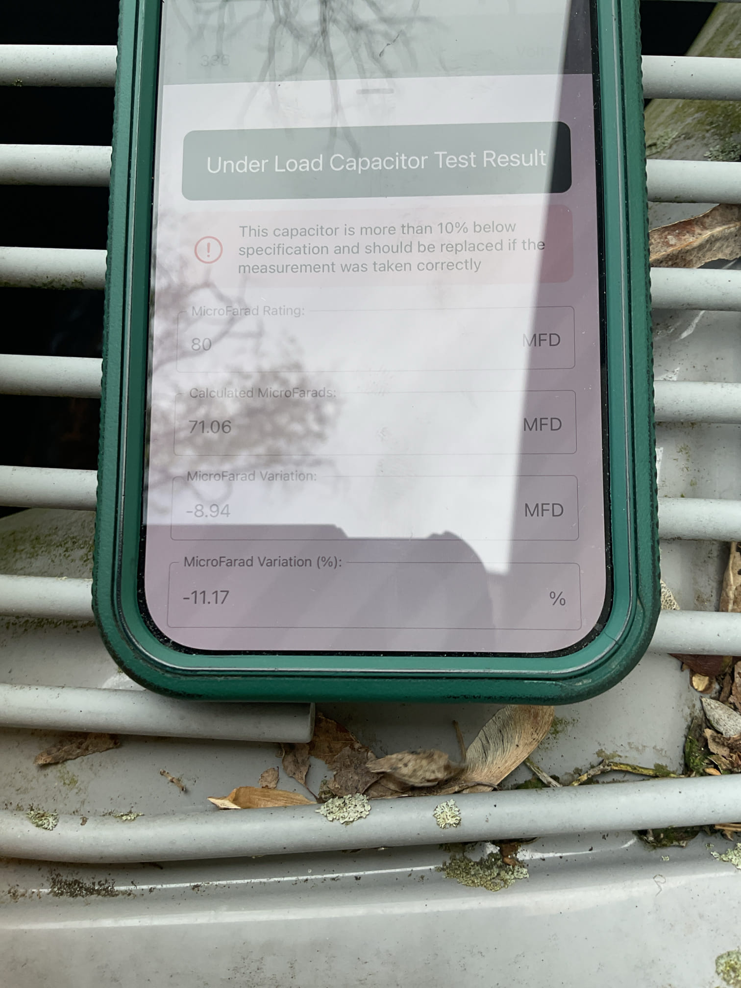
4/13/26 Dan 

I arrived to the customers home to service their 15 yr old carrier  a/c side . I checked the wiring connections and the voltages . I checked and replaced the indoor air filter , the filter size is 20x25x1 . I Inspected the indoor coil and tested the primary drain pan with water and flushed the drain line and cleared. I Took indoor temp splits at the return and the supply  and checked the blower motor condition and operation. I looked at the outdoor unit wiring connections and voltages . I inspected  the outdoor components and checked my unit pressures by using super heat sub cool method.  The system is currently operational but past normal life expectancy. I did find the dual capacitor is out of tolerance and should be replaced, I also recommend having the contactor replaced as well starting to pit. Replacement of system is recommended in the near future. 

I did leave 3 tier options for the capacitor and contactor replacement for the customers to review . 

