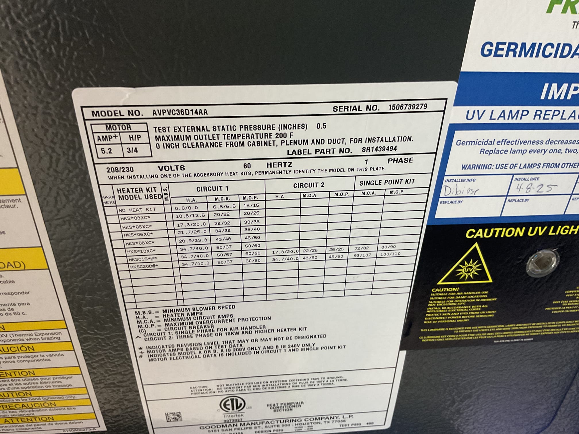 4/14/26. Performed precision a/c tune up on 2017 amana inverter heat pump system. Homeowner recently replaced 20x22x1 air filter. Checked all electrical connections and components. Blew out condensation drain trap. Provided estimate to install wet switch to shut down system. Checked temperature split. Did not put gauges on the system do to critical charge. A/c is working properly at time of service. 