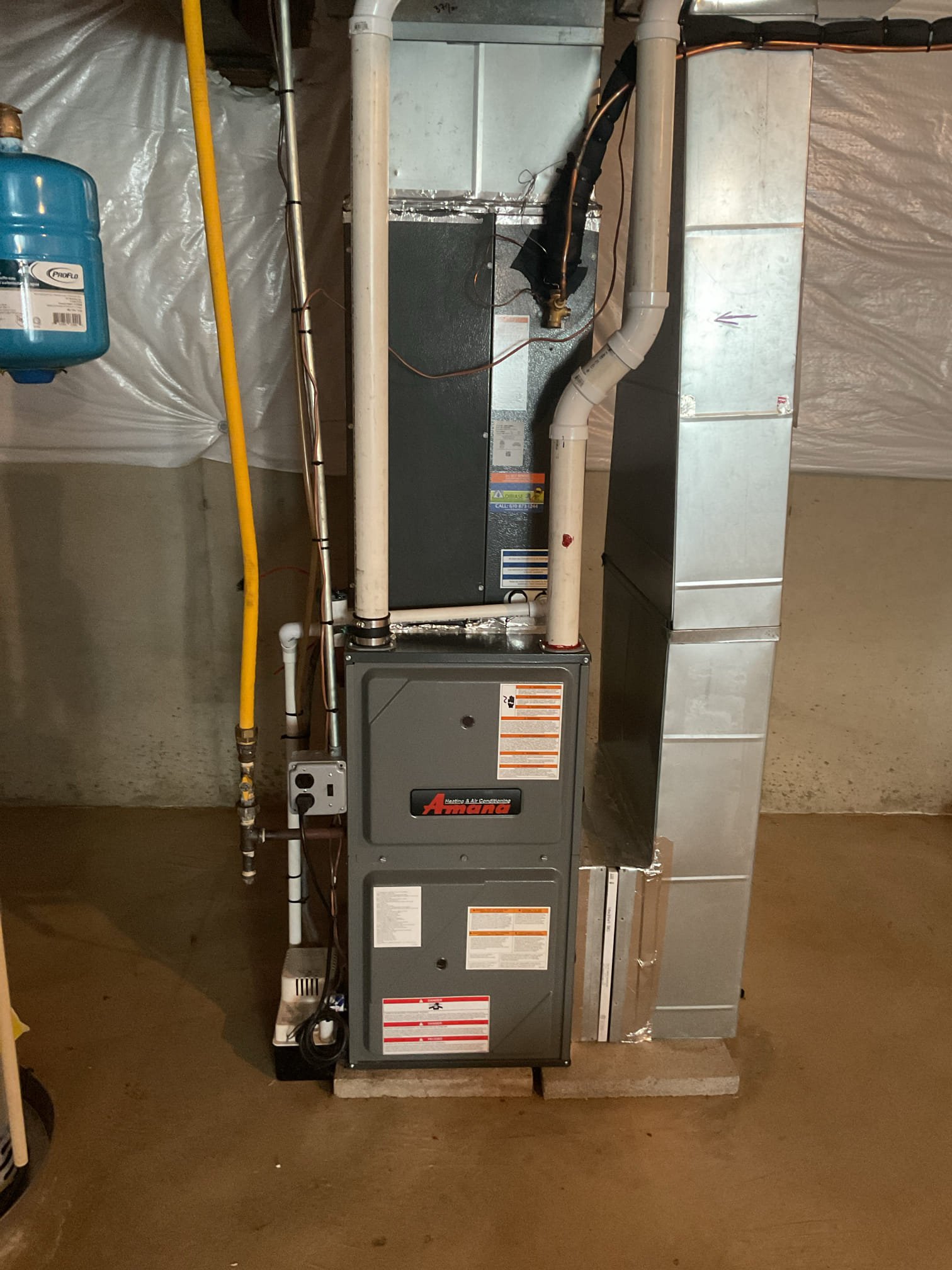 4/14/26 Dan 

I arrived to the customers home to service their 8yr old Amana a/c system . I checked the wiring connections and the voltages . I checked and replaced the indoor air filter , the filter size is 16x25x1. I Inspected the indoor coil and tested the primary drain pan and cleared and tested the water drains and traps if applicable. I Took indoor temp splits at the return and the supply  and checked the blower motor condition and operation. I looked  at the outdoor unit wiring connections and voltages . I inspected  the outdoor components and checked my unit pressures by using super heat sub cool method.  System in good operating condition at this time. No recommendations at this time .
