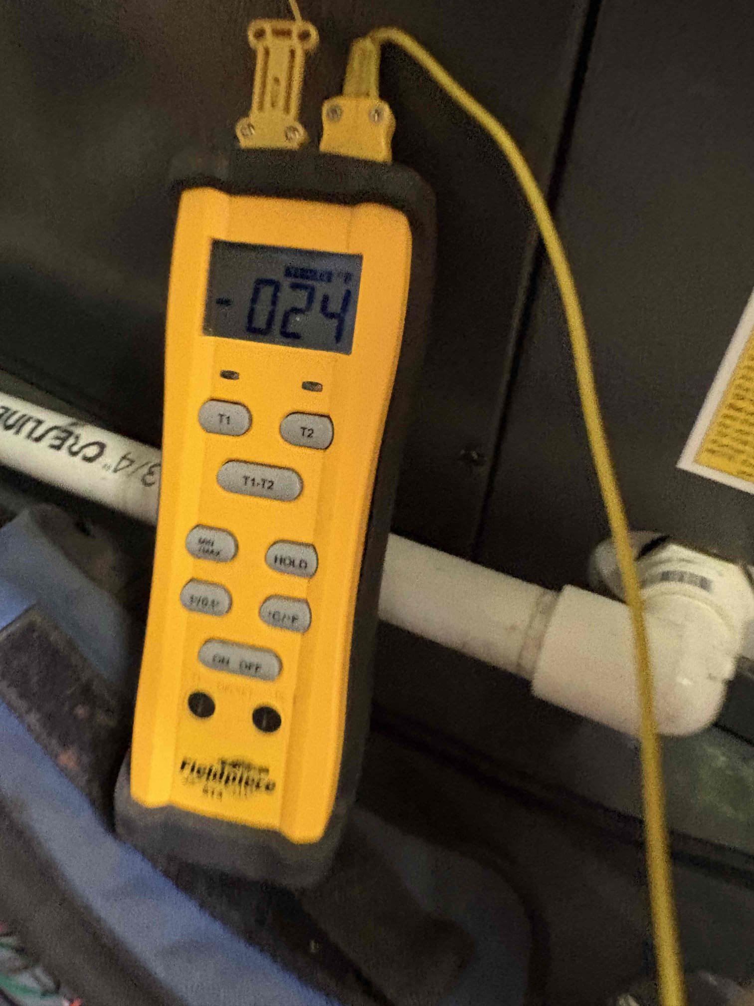 Luis and Ethan 4-14-26 performed ac tune up on Amana 3.5 ton ac unit from 2021. Replace customer supplied filter, check drain and airflow supply and return ok. Test pump ok. Check refrigerant levels and pressures ok all electrical components on outside ok. Cycle ac unit ok. During today’s visit we performed Installation drain trap for the air-conditioning unit and also add drain kit on the exhaust for heater. Wired safety to unit ok. Unit is operating under manufacture specifications. 