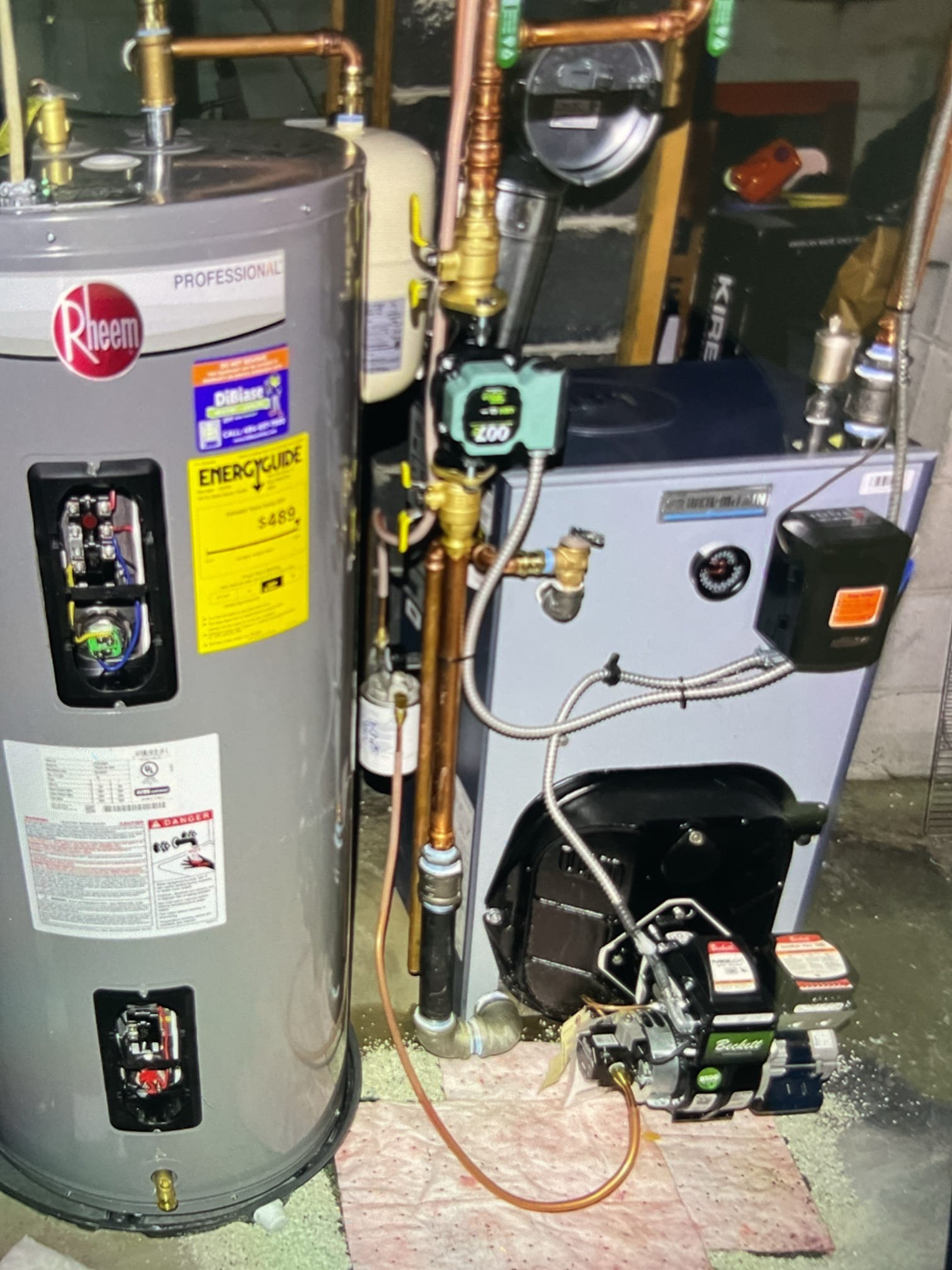 We need to go back tomorrow to replace the thermostats in the hot water heater because they keep tripping and we need to run a new 10-2 wire from 30 amp breaker to hot water heater(30-40ft of wire) .  currently it’s incorrect 12-2 .  Also the oil fittings from Gerber filter to burner are leaking .  Both flares and brass fitting at burner .  Replace with new ( 5ft of oil line , flare nuts , (90 flare to male thread brass ) .  Please clean up oil .  Parts at shop . 