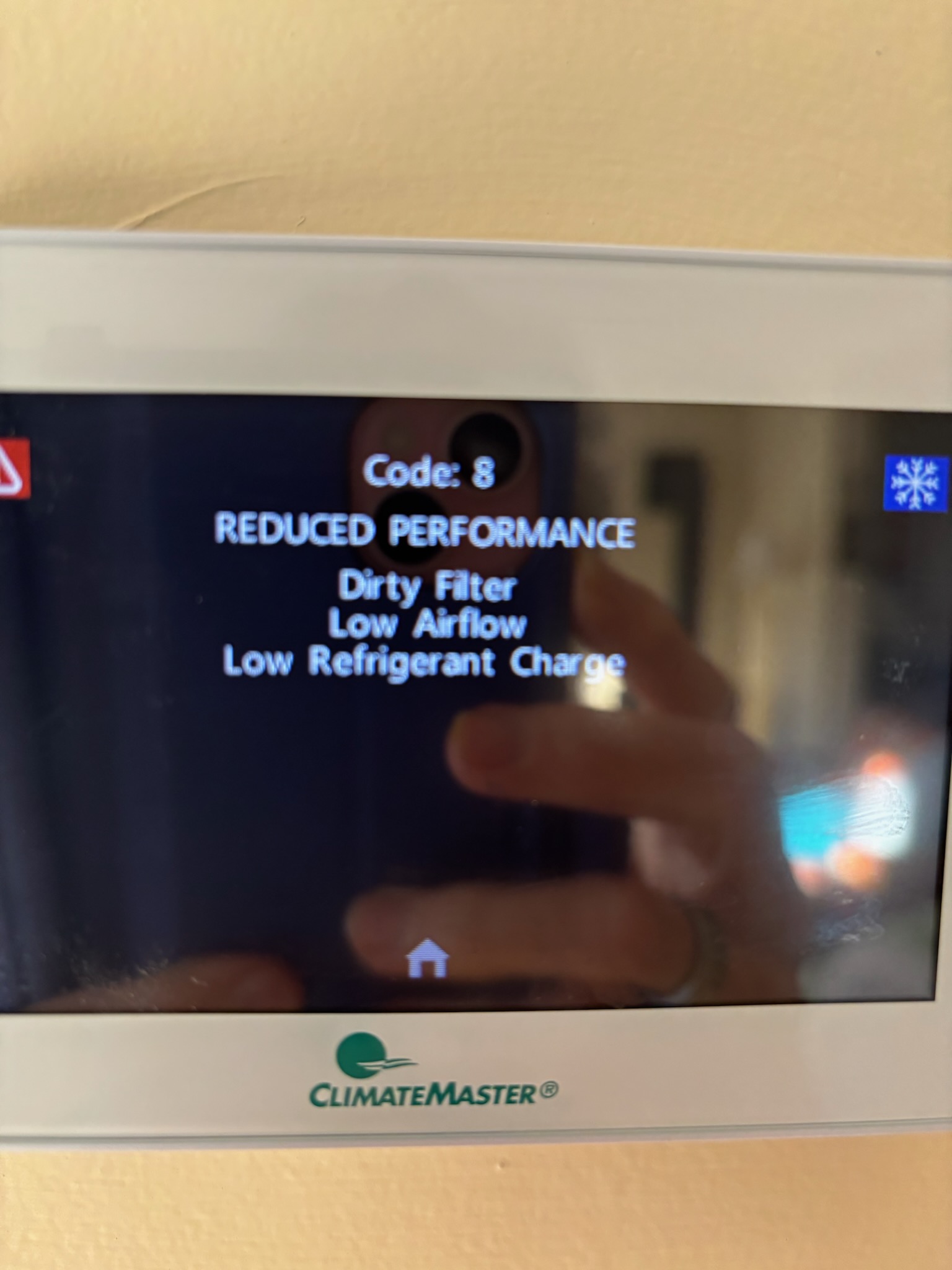4/16/26. Fully assessed reduced performance error code on 2026 climate master geothermal. Checked all temperatures and water pressures all ok. Called tech support and made some changes to the system. First in the thermostat turned off dehumification settings, this will cause the fan speed not to run so low. Also turned off dip switch (1) on bank of 8 to increase fan speed and turned off dip switch dip switch (8) on right side of board to give the system (3) tries before locking out. Checked temperature split after adjustment it was 19 degrees. Also a reduced performance is not a complete lock out code let homeowner know my findings. 