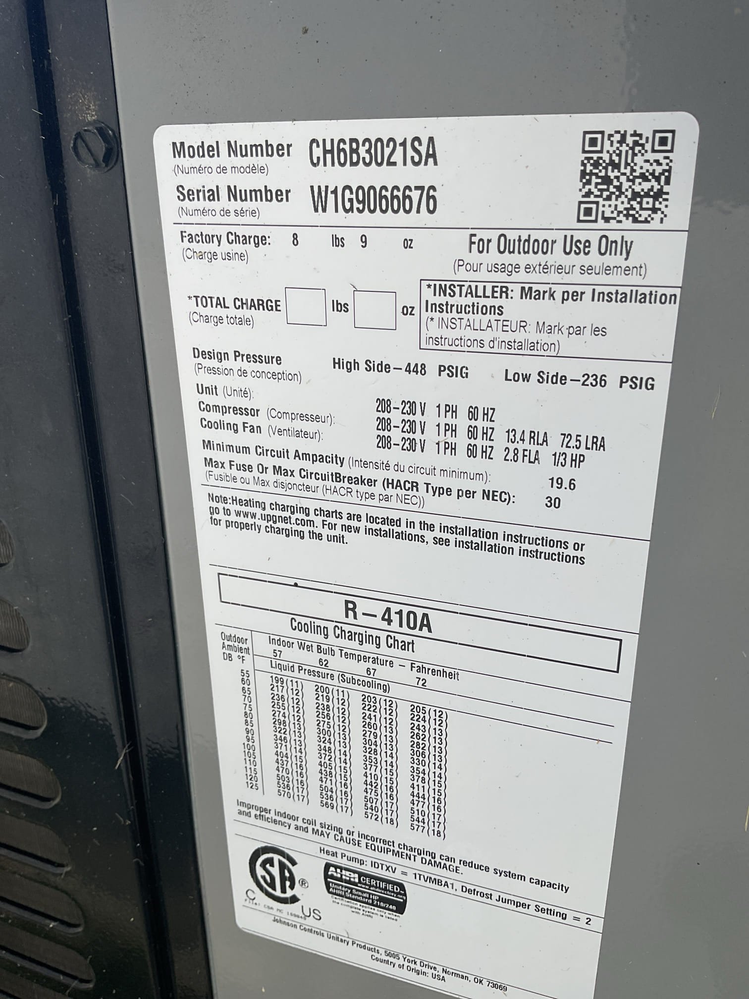 4/17/26. Fully assessed no cooling situation on 2019 Coleman heat pump system. System had a call for cooling when I arrived. Found indoor blower motor running and outdoor condenser fan motor but not compressor. Found system had 205 psi standing pressure. Found failed 35/5 capacitor. Replaced capacitor and tested operation. Checked temperature split. 410a refrigerant pressures were 259/121 with 7 subcooling. Customer also signed up for maintenance plan. Also found no surge protection inside or out, provided options. Heat pump is working properly at time of service. 