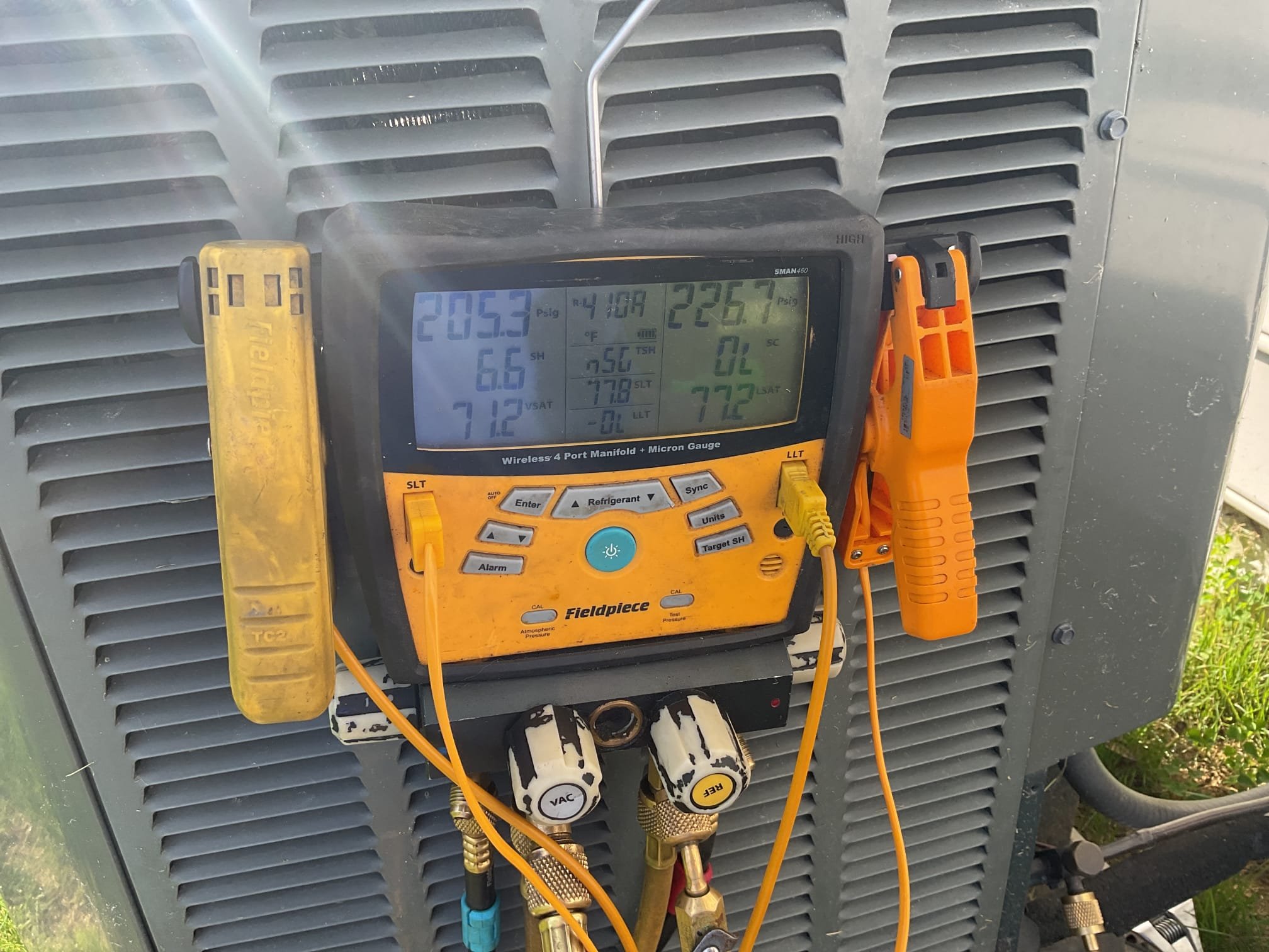 4/17/26. Fully assessed no cooling situation on 2016 trane a/c system. Found dirty Aprilaire 413 filter, replaced with one homeowner provided. Found system not cooling at all but compressor was running. R410a refrigerant pressures were 225/208, very high on low side. Compressor was also very loud and failing. Homeowner said that the parts still may be under warranty. Provided estimate to replace compressor and txv under warranty if it is but explained to him that being 10 years old it does not make sense at all to replace the compressor due to the coils can leak at any time. Recommend replacing the a/c system. Need to set up appointment for Monday to give replacement estimate.  