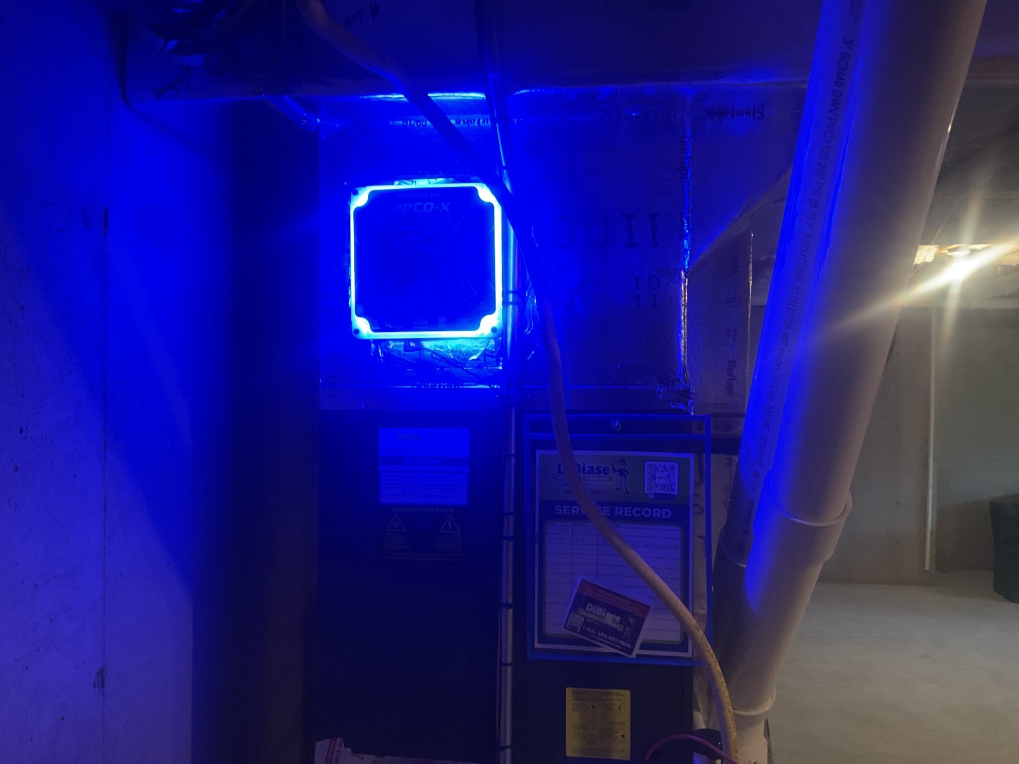 4/20/26. Cut in and installed Apco x uv air purifier. Installed separate 40va transformer to power it. Showed homeowner how it operates. System is working properly at time of service. 