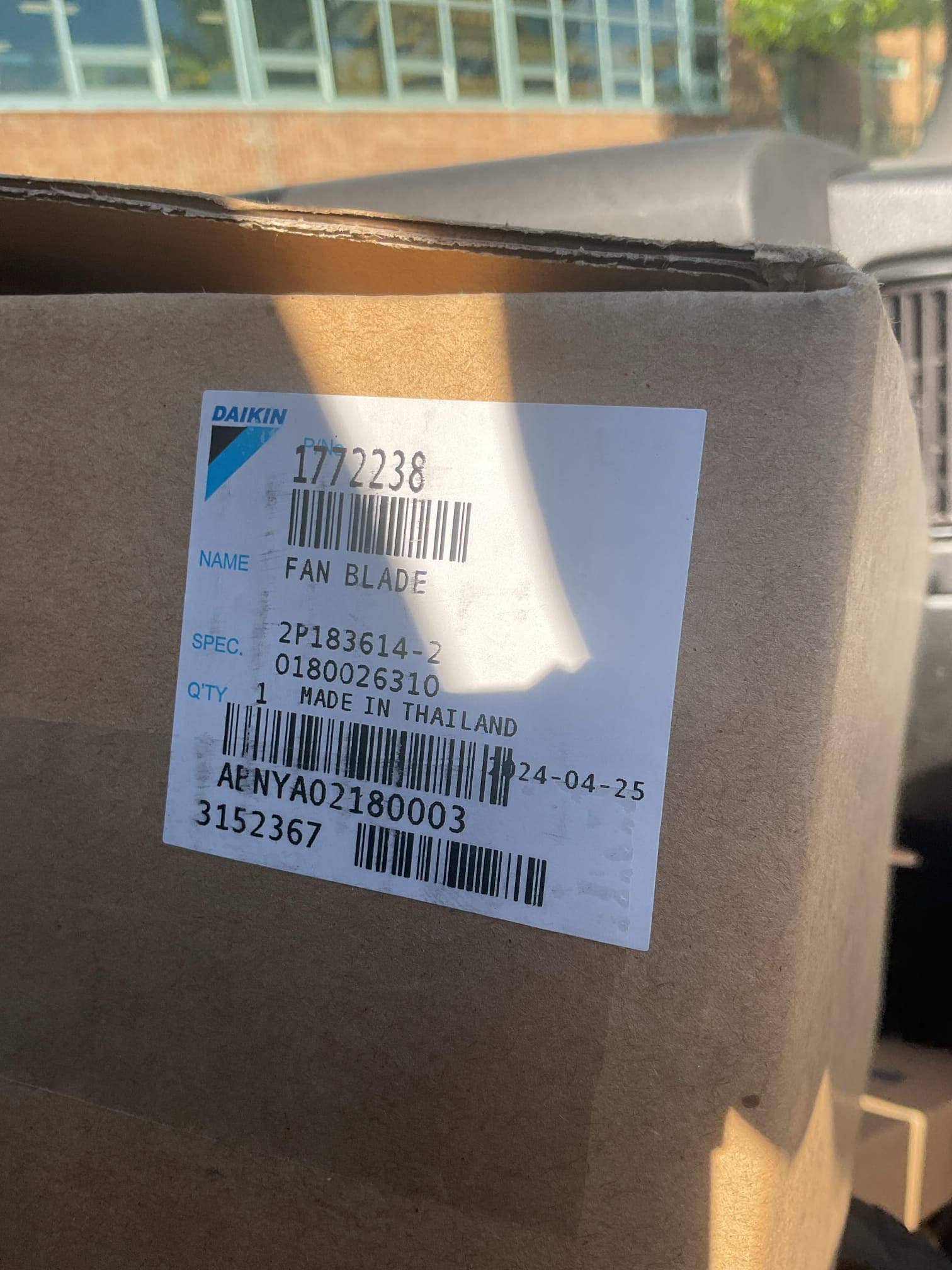 Installed new condenser fan blade under dibiase 2-year warranty.
Unit now has new motor and blade. 

System operating well at this time. 