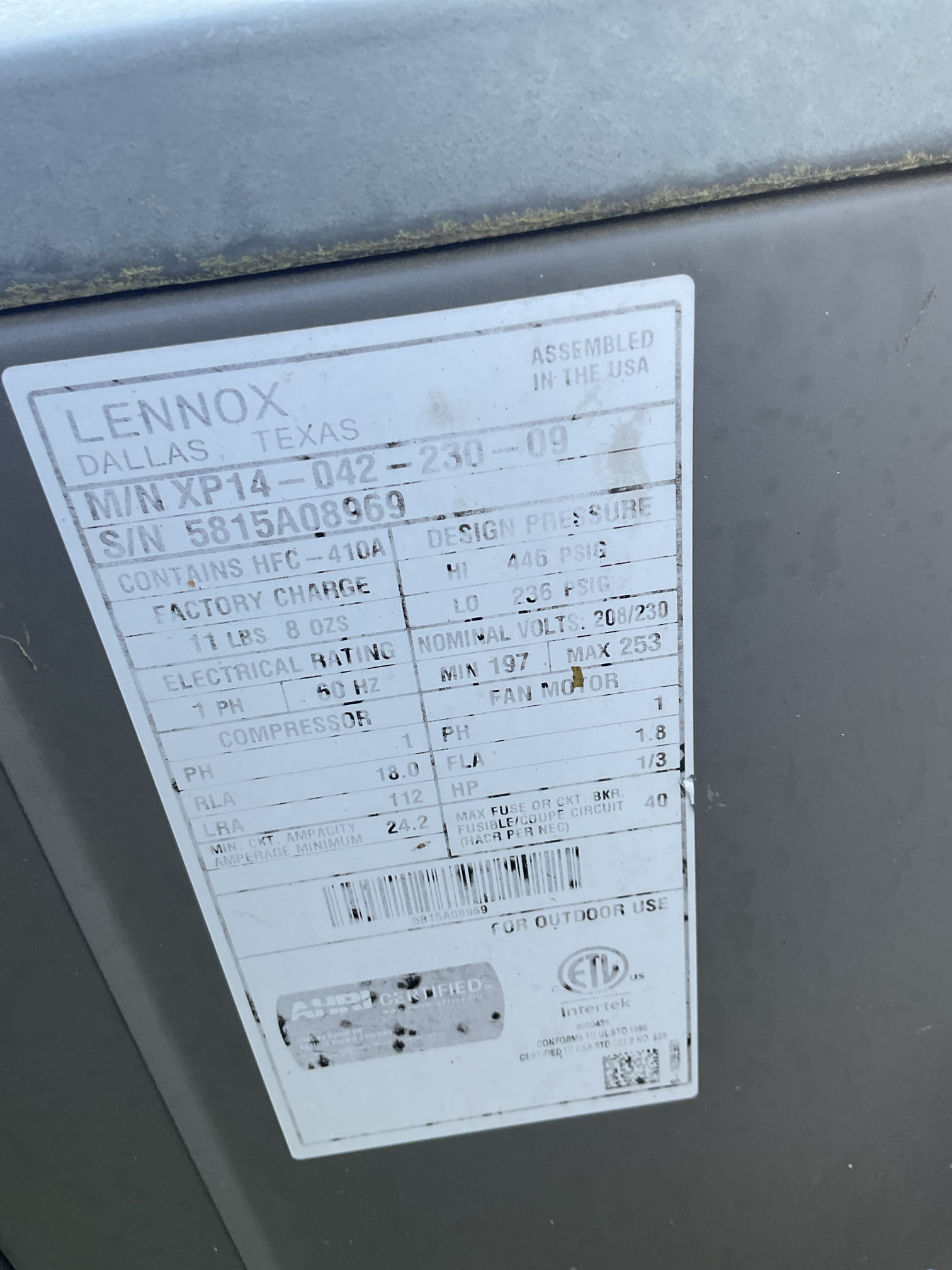 4/21/26 Dan 

I arrived to the customers home to service their 11 yr old lennox  a/c side of the system . I checked the wiring connections and the voltages . I checked and found the indoor air filter needs to be changed , the customer will order a new filter. The  filter size is 20x25x5. I Inspected the indoor coil and tested the primary drain pan with water and flushed the drain line and cleared. I Took indoor temp splits at the return and the supply  and checked the blower motor condition and operation. I looked at the outdoor unit wiring connections and voltages . I inspected  the outdoor components and checked my unit pressures by using super heat sub cool method.  The system is currently operational but past normal life expectancy. Replacement of system is recommended in the near future. 
