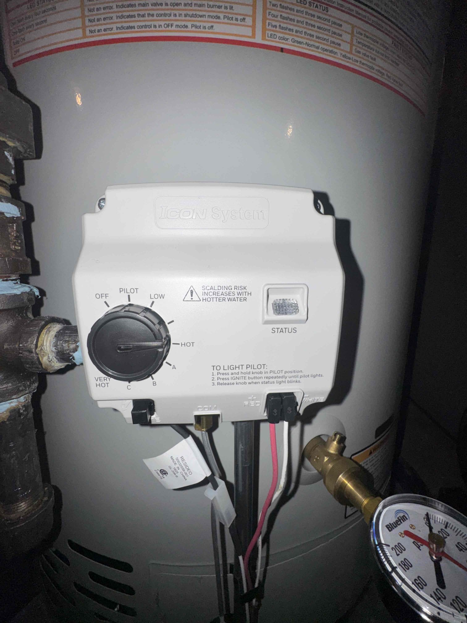 4/21/26. Removed Exsisting water heater from the basement. Installed warranty replacement 75 gallon Bradford white water heater. Adapted to existing copper pipping. Installed in existing drain pan with water alarm. Set water heater to hot setting. Installed new prv valve. Checked water pressure it was good at 60 psi. Water heater is working properly at time of service. 