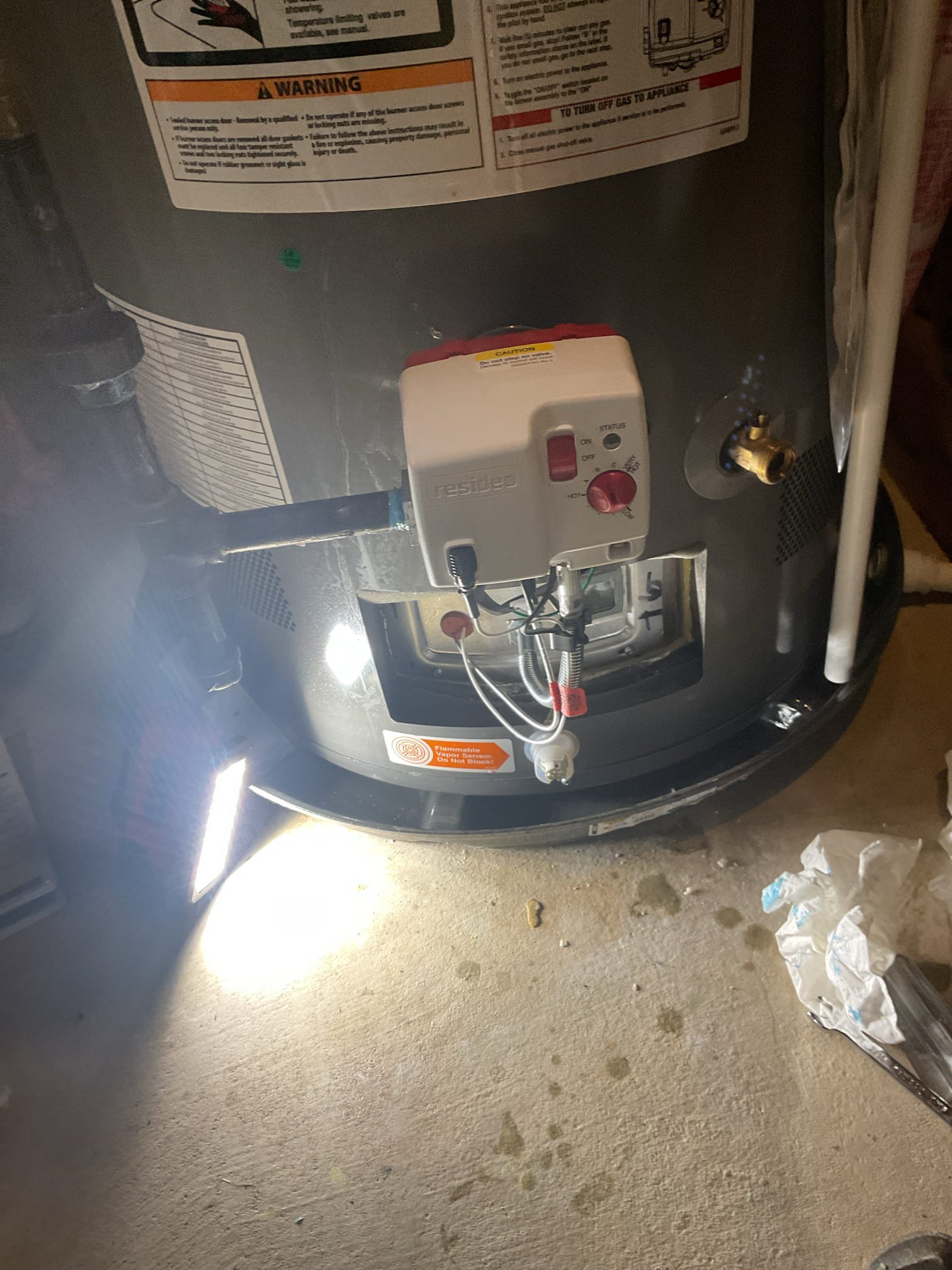 4/22/26. Found water heater installed by dibiase roughly 1 year ago had a gas smell . Soaped up gas line the found the issue. Found that the gas control was leaking gas out of the body itself, took photos. This is under the 2 year dibiase gurantee. Called distributor and got a gas valve ran out. Replaced under warranty. Drained down tank but found out with this new style this didn’t need to be drained. Re filled and purged air. Checked for any leaks, no leaks found. Water heater is operating correctly at time of service. 