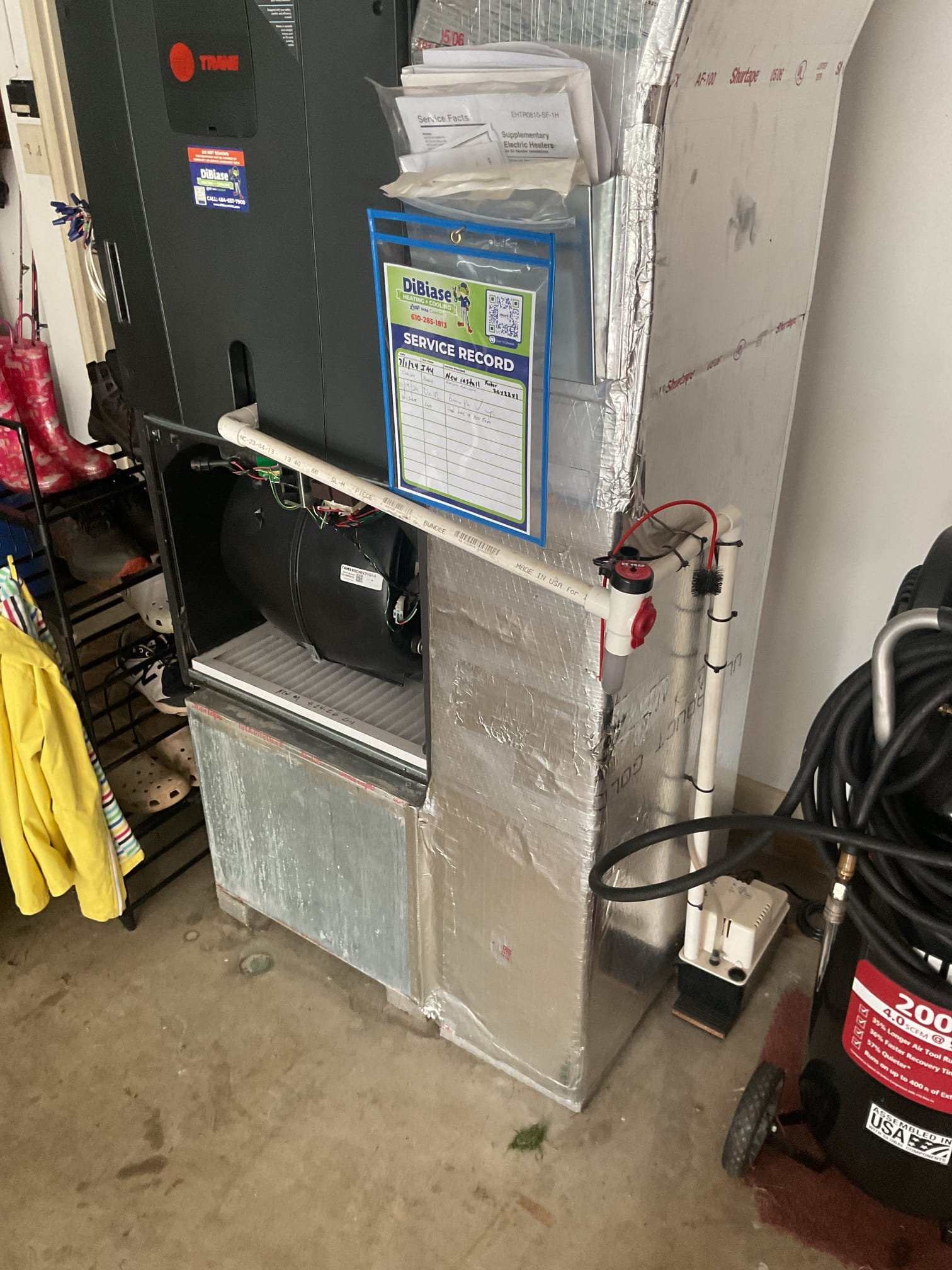 Luis 4-24-26 performed ac tune up on trane fully communicated 3 ton heat pump from 2024, replace air filter. Flush drain test pump check airflow inspect electrical on indoor and outdoor unit. Test system operation technician app. No alerts. Check compressor test mode check refrigerant pressures trough app. Electrical readings within range. System is working properly at the time of inspection. Cycle ac unit ok. M is back in the off position. 