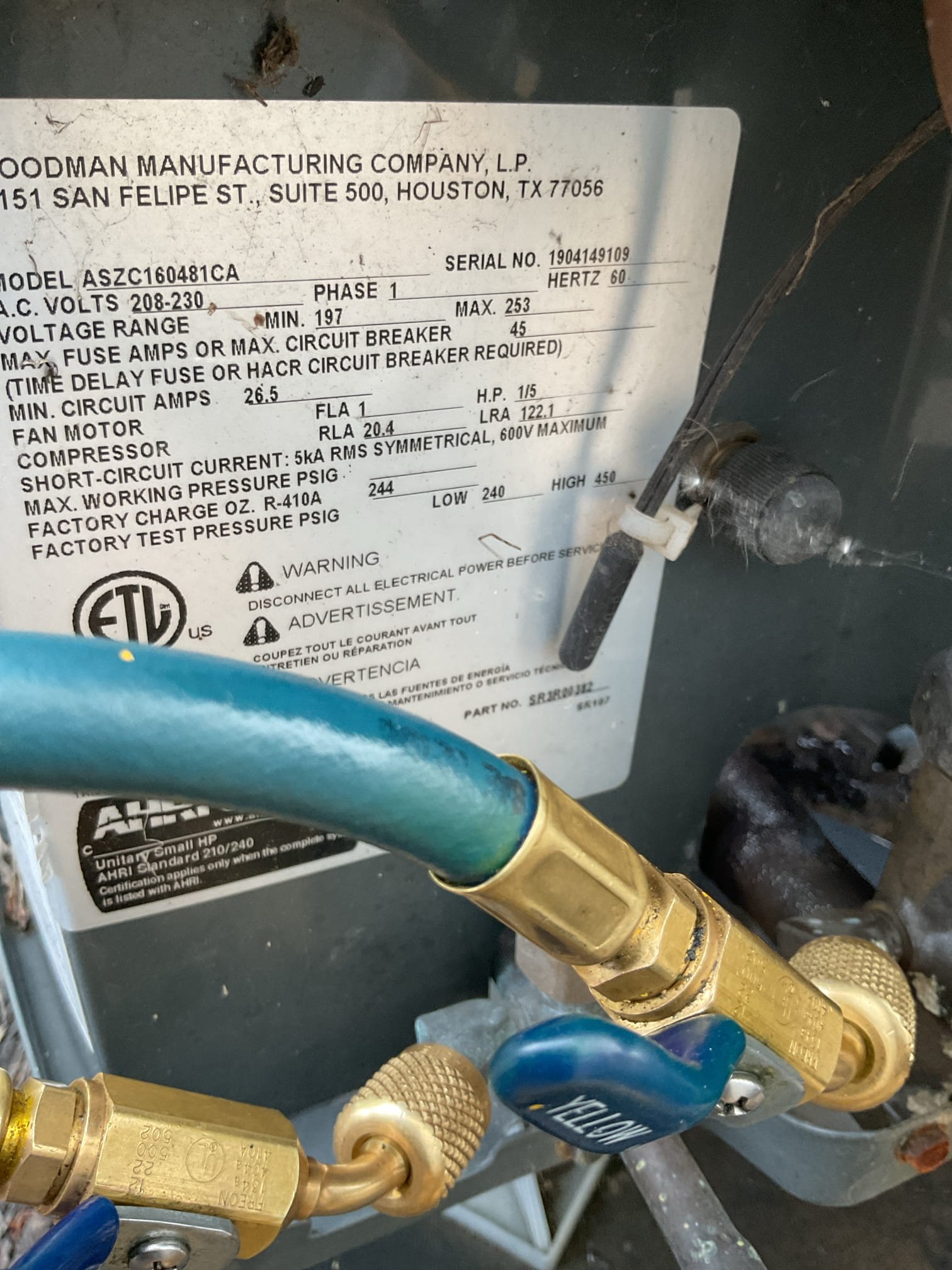 No cooling: homeowners described indoor fan runs but not outdoor equipment 
Equipment is Heat pump/Gas Furnace hybrid installed by Dibiase June 2019. 7 years old.

Made demand for cooling from thermostat 
Started by checking Equipment interface module @ indoor equipment and making sure there was demand for cooling from thermostat
Outdoor equipment control displaying 04 error code “locked rotor”
Checked start components: 35/5 capacitor reading perfect.
KS1 start assist reading 0 and a burn mark on top near terminal. Was hot to the touch. Hard start Kit has failed. Was installed May 28 2024 so replacement is covered by Dibiase 2-year guarantee. Replaced and tested.
Cleaned outdoor coil with nearby hose. (Backside only had layer of dirt) 

Recommend replacing Aprilaire 213 filter ASAP. Limit use of system until you can replace it. Offered to replace today. Recommend replacing every 6 months. 

System operating well at this time. 
