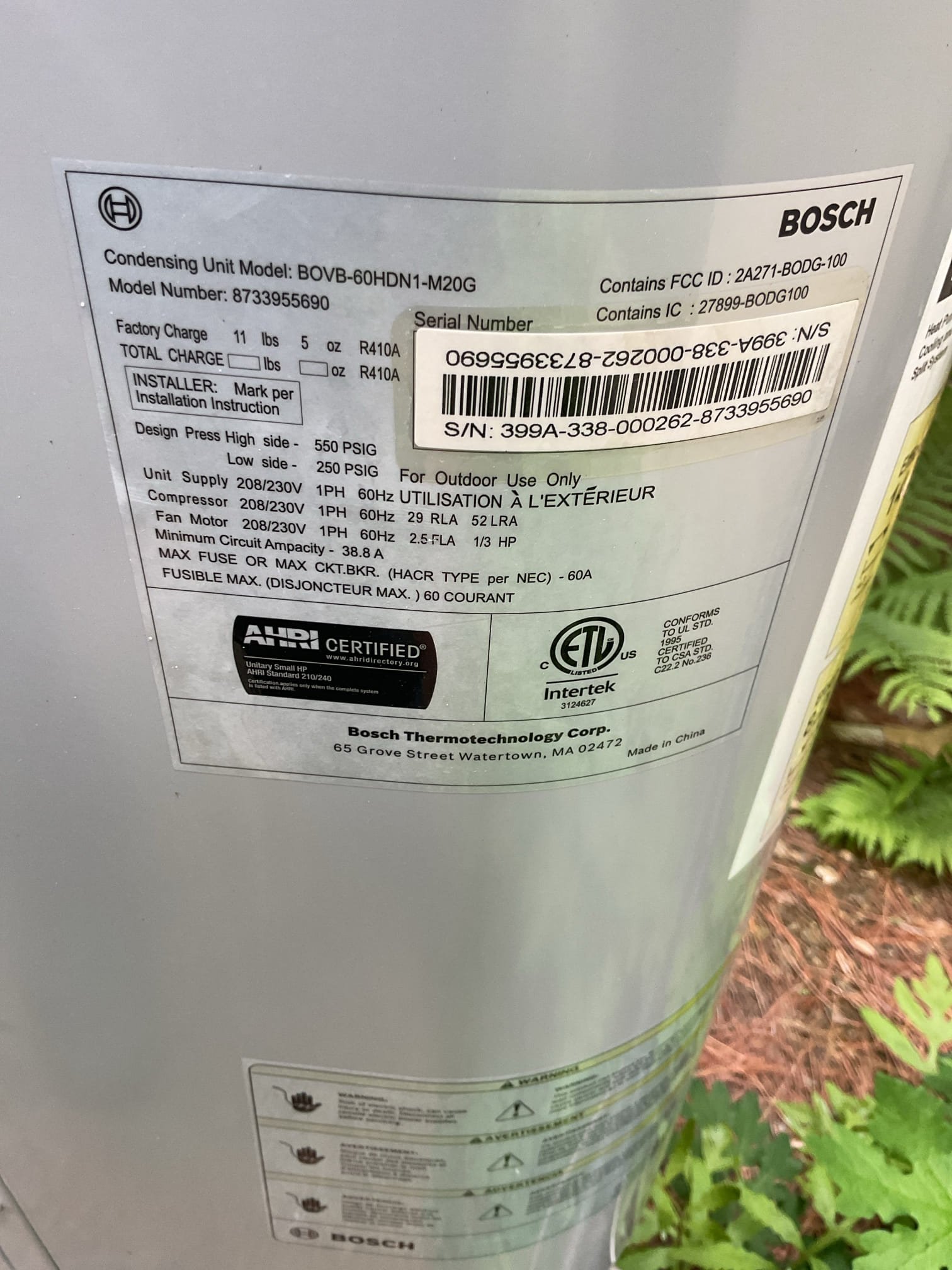 Completed AC tune up for 5 Ton Bosch Inverter system. Installed 11/24/23 by Dibiase 

Aprilaire 413 filter should be replaced by next month. Homeowner will get filters soon. 
Indoor and outdoor coils in good condition 
Inspected wiring, controls, electric motors and components; each of the (2) HVAC circuits have surge protection. 
Measured temperature split and static pressure 
Inspected drains; cleared EZ trap, tested pump; added treatment tabs to drain pan. 
Checked integrity of compressor motor (mega ohm test)

Assessed refrigerant charge checked pressures. 

AC system operating well at this time. 

Homeowner renewed plan today. 
