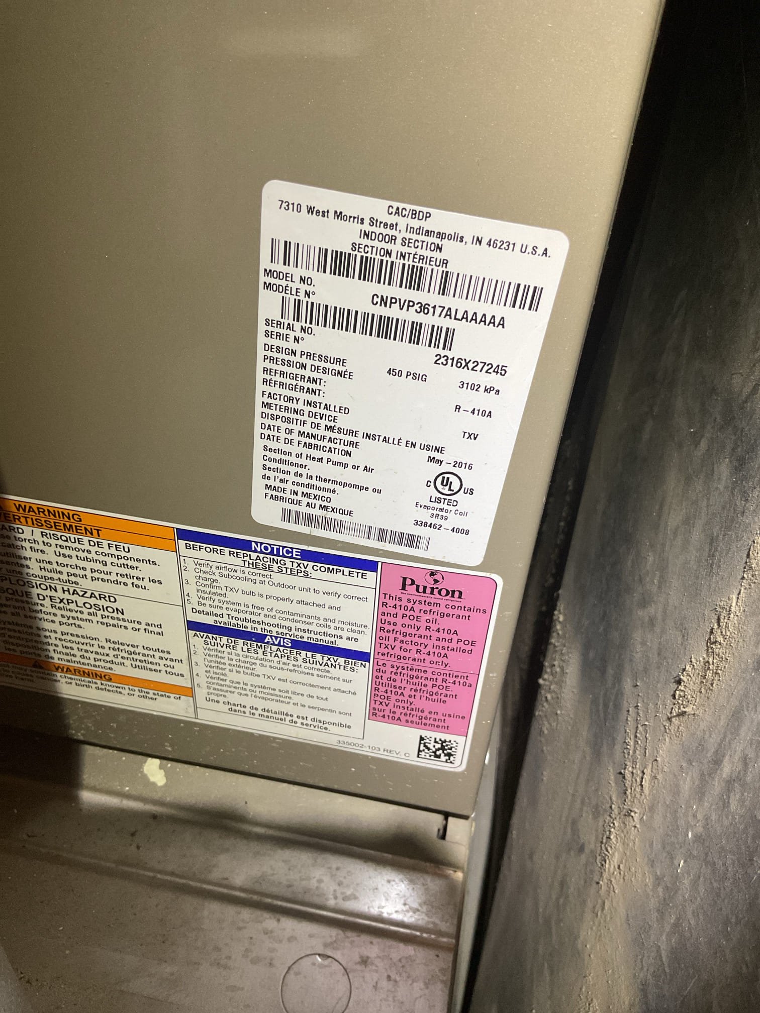 Luis 5-4-26 performed ac tune up on carrier 3 ton ac unit from 2016. Check all electrical inside and outside units. Replace air filter, flush drain test pump ok. No water protection on system. Provided estimate to add water sensor, drain goes to outside 3/8 vinyl tubing. Craw space and out with line set. Check air supply and return ok. Check outdoor unit refrigerant levels ok capacitor and contactor ok. Cycle ac unit ok. System currently operational but nearing end of normal life expectancy. Due to age, replacement of system should be considered in near future. I emailed estimate for indoor air quality and water protection. 