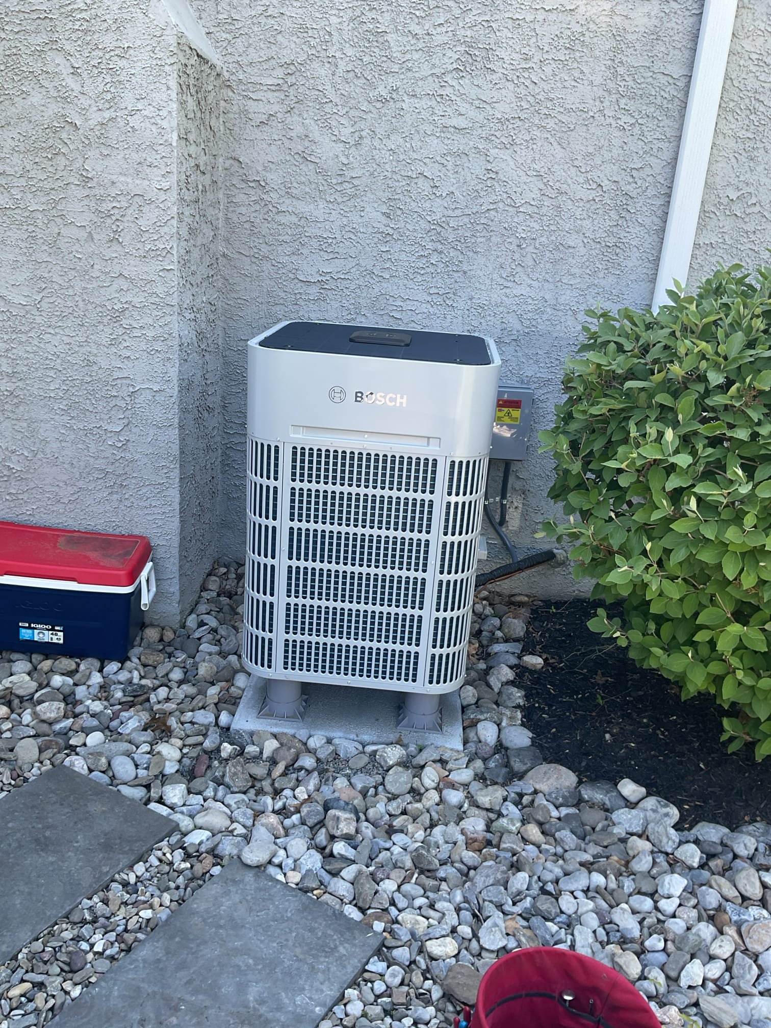 Luis 5-4-26 performed quality assurance on recently installed Bosch heat pump. Check indoor and outdoor ok check and test back up heat, airflows and safeties. Check thermostat settings, and adjust electric back up to 30 degrees. Customer had issues connecting to app. Customer will try to connect to app later on today.  Test humidifier ok filter ok at this time, customer will need to replace filter some time at the end of June or July. Heat pump is working properly at the time of service. 