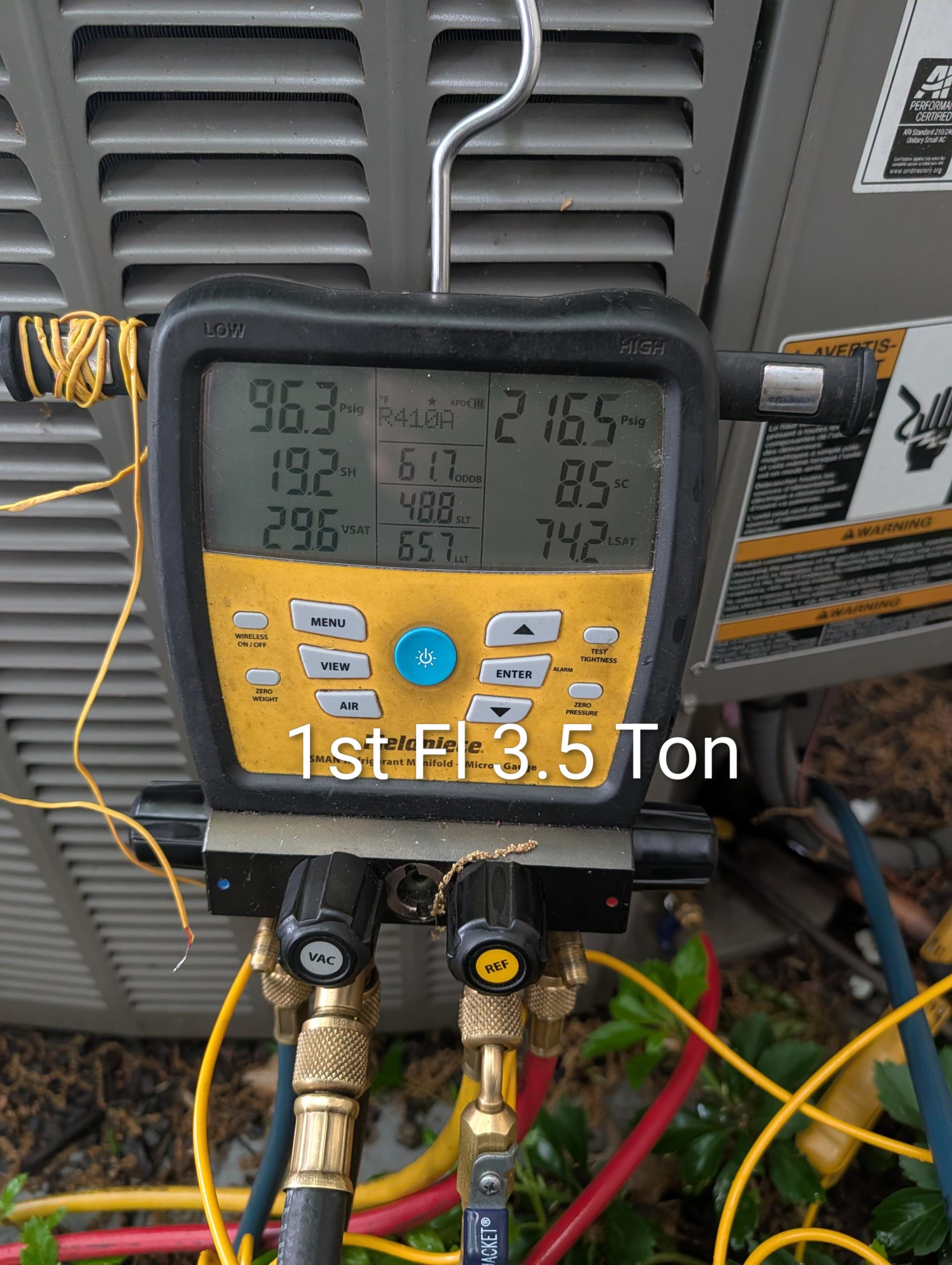 Completed (2) AC tune ups. 
1st Floor 3.5 Tons AC dates to 2010 16 years old, furnace is 2019 7 years old 
2nd Floor 3 Ton AC also dates to 2010 16 years old; furnace is 2019 7 years old 

Replaced 16x25x1 filter for 2nd Floor
Replaced 20x25x1 for 1st floor 

For each system: 
Indoor and outdoor coils in good condition; cleaned outdoor coils with available hose  Bib. 2nd floor system has some buildup on backside. But otherwise they were clean. *Units are still level from work done in 2024
Inspected wiring, controls, electric motors and components; left estimates for surge protectors. Home odors have a whole home surge protector at panel. Surge protectors for separate circuits are still recommended
Up to (4) can be installed. 
Measured temperature split and static pressure 
Inspected drains; cleared EZ trap, tested pump; added treatment tabs to drain pan. 
Checked integrity of compressor motor (mega ohm test)

Assessed refrigerant charge checked pressures. 

Closed bypass dampers and wa