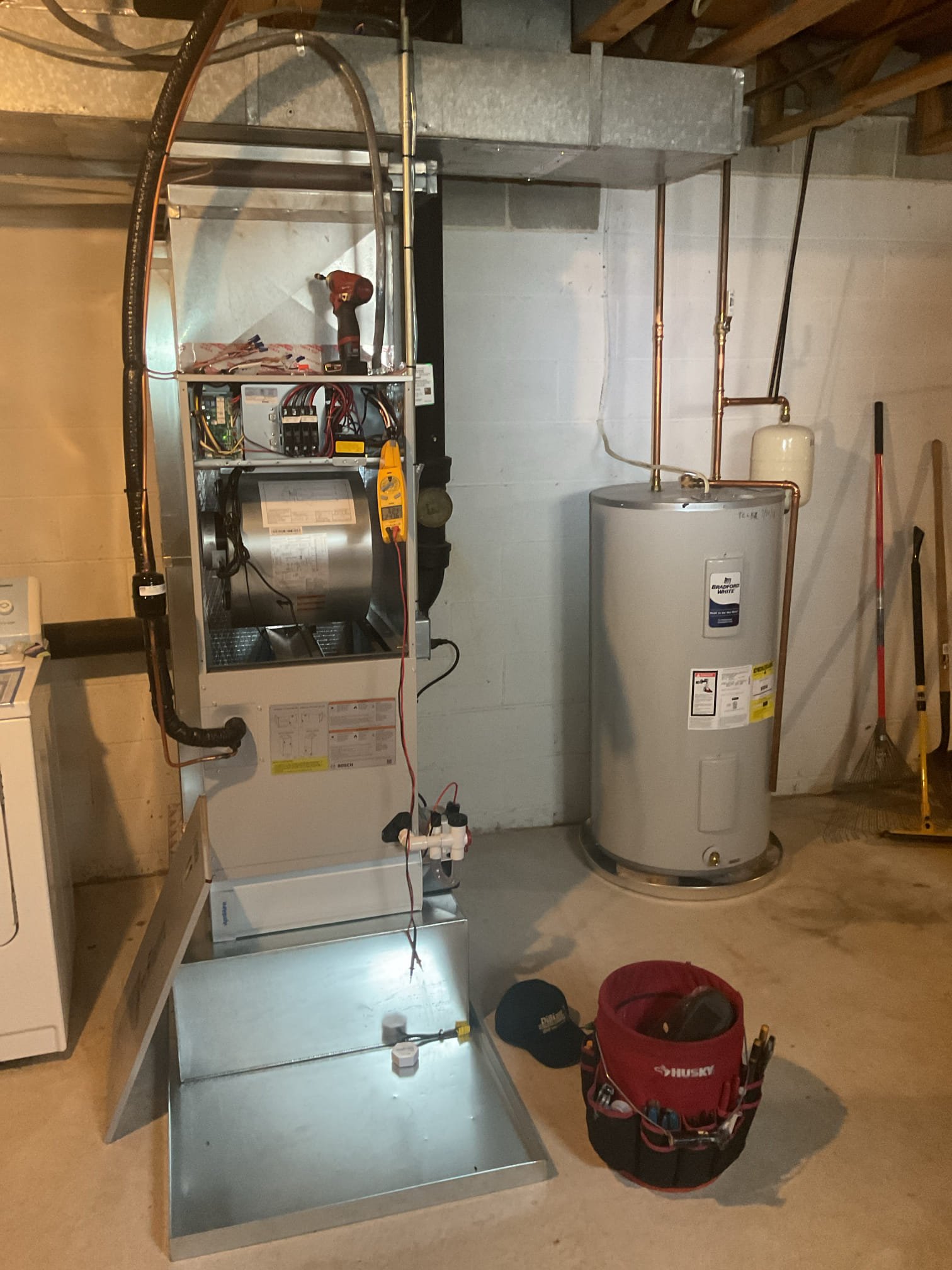 Luis, 5-7-26 Performed quality assurance, check all settings, set thermostat to 2 degree emergency heat droop, 30 minutes before engage. Customer does not use WiFi. Change cycle per hour to 1. Replacement of ez trap (water leak on connection) test ac operation ok. Refrigerant levels ok. Power wire was very loose and it got disconnected as I was testing. Tighten connection. Qa did not passed. Customer keeps fan on all the time. 