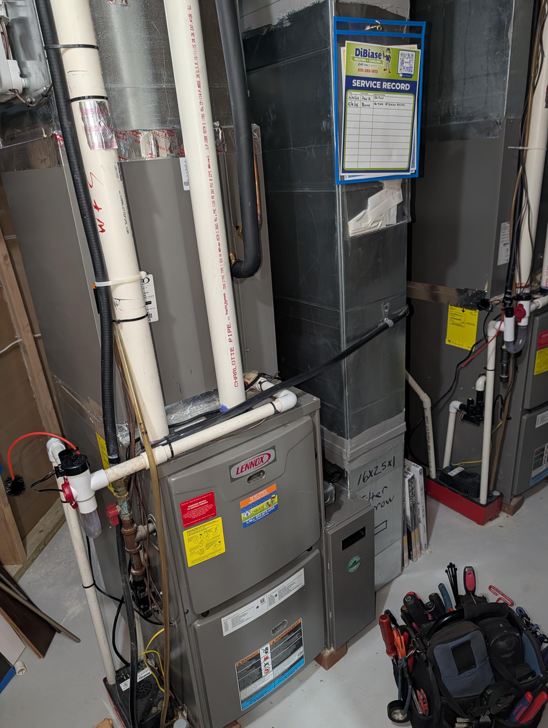 Completed (2) AC tune ups:
1. 1st Floor+Basement system (2-zones) 3 Ton AC piston metering/70KBTU furnace 
2. 2nd Floor system 3 Ton AC piston metering/70KBTU furnace 

Both system are 11 years old

Replaced (2) 16x25x1 filters

For each system:
-Indoor and outdoor coils in good condition 
-Inspected wiring, controls, electric motors and components; left estimates for surge protectors. 1 estimate is for (2) surge protectors for the outdoor units. The other estimate is for (2) surge protectors for the indoor equipment circuits, 
-Measured temperature split and static pressure 
-Inspected drains; clears EZ trap, tested pump; added treatment tabs to drain pan. Systems still lack floor switches. Left estimate for (2) wet switches.
Checked integrity of compressor motor (mega ohm test)

Assessed refrigerant charge checked pressures. 

AC systems operating well at this time. Both systems are about 11 years old which is considered the replacement age for systems of their type. It is recommende