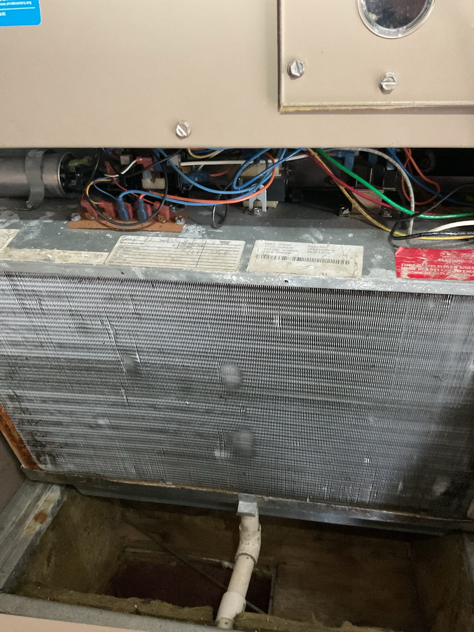 Arrived for AC tune up on gas+AC package unit.
Installed 12/8/2013 13 years old 

This unit has proven to have a leak at indoor coil March of 2023. We charged the unit needed refrigerant on May 2023.

Today I Found system cutting off on low pressure within 30 seconds of operating. I offered to charge the unit again as she is not interested in new system. She wants me to leave the estimate to charge the system.

Completed remaining tune up procedures:
Filter is clean replaced 4/17/26
Cleared drain. 
Inspected wiring, controls, electric motors. Provided email estimate for surge protector. 

AC system is not operational until the system is charged needed R410A 

