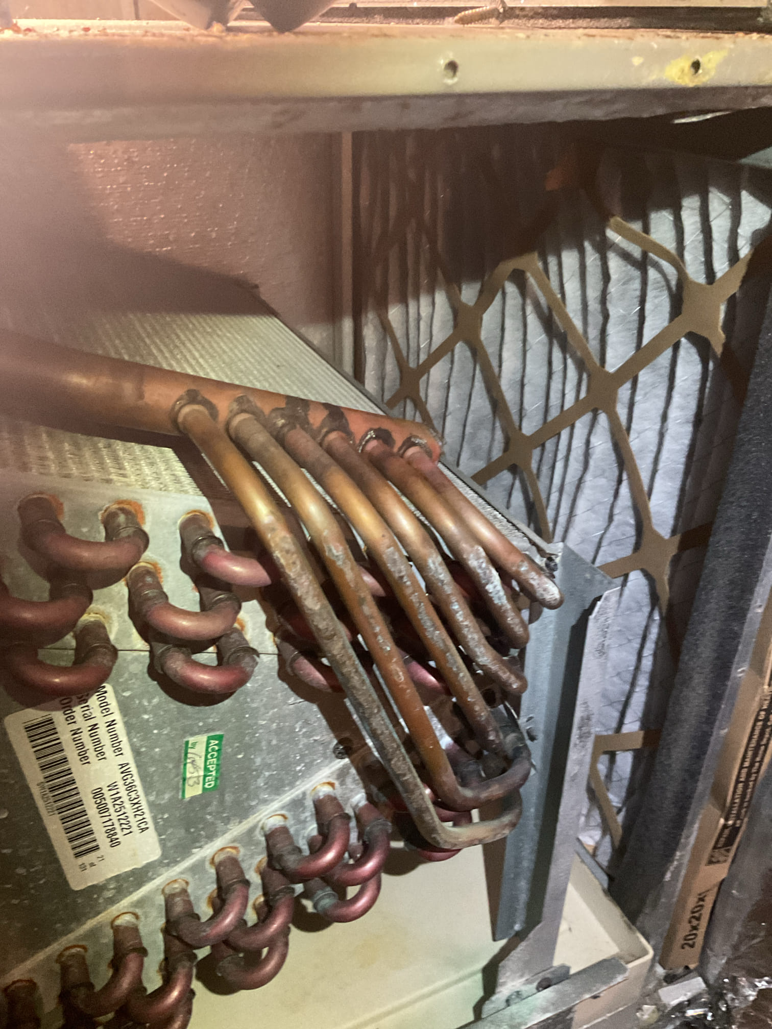 5/11/26 Dan 

I arrived to the customers home to service their 10+ yr old luxaire heat pump system.  . I checked the wiring connections and the voltages . I checked and found  the indoor air filter is good,  filter size is a 20x20x1.  I Inspected the indoor coil and tested the primary drain pan with water and flushed the drain line and cleared. I Took indoor temp splits at the return and the supply  and checked the blower motor condition and operation. I looked at the outdoor unit wiring connections and voltages . I inspected  the outdoor components and checked my unit pressures by using super heat sub cool method.  The system is currently operational but past normal life expectancy. Replacement of system is recommended in the near future. 

I did leave a few  options for a few water safeties and a blower motor protection, for the customers to review. 