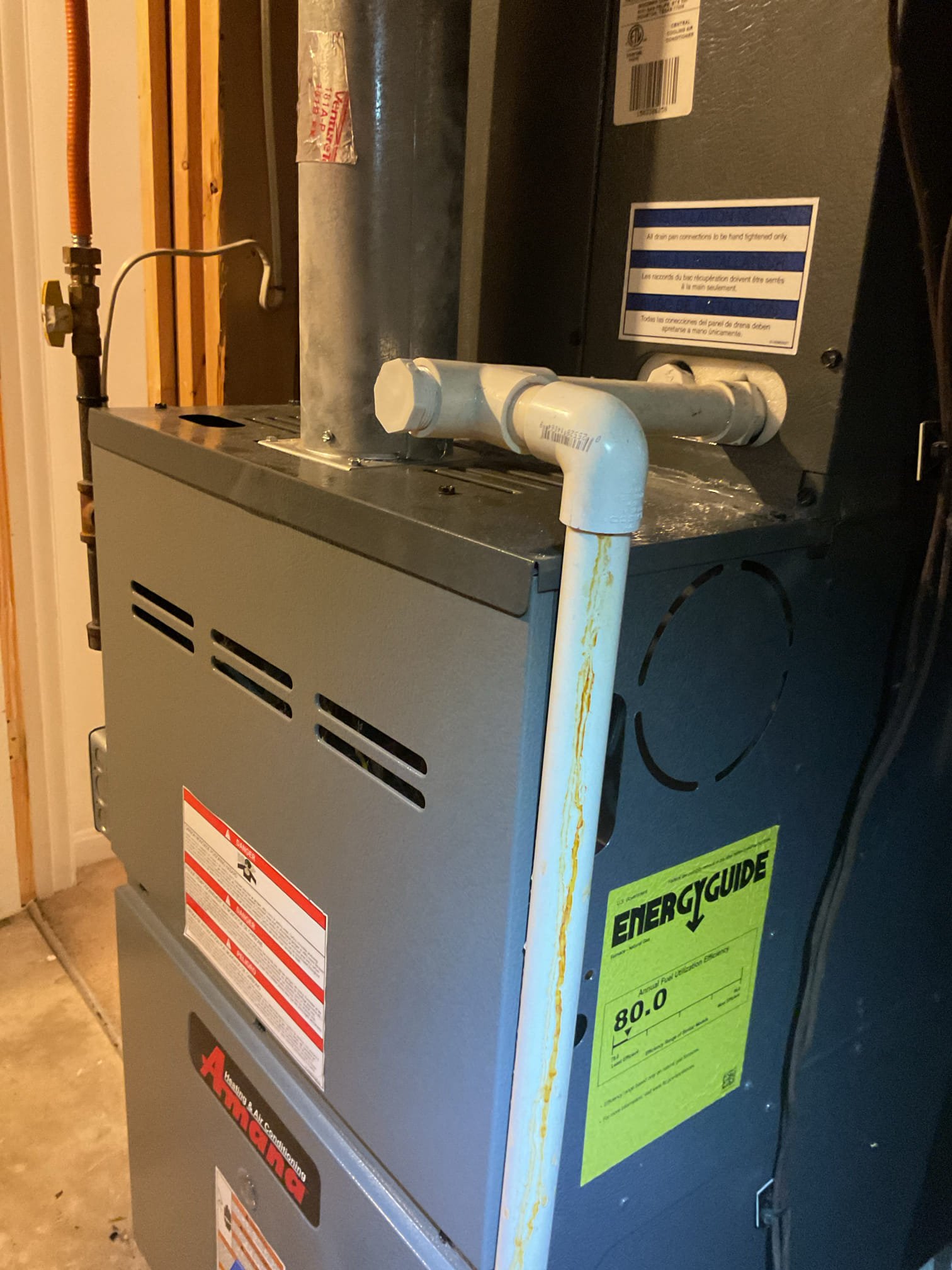 Luis 5-11-26
Performed ac tune up on Amana two ton system from 2015. Check indoor and outdoor coils, all electrical low and high voltage connections and components, air filter ok at this time. Check drain inspect indoor coils. Indoor coil has some bacteria growth. I noticed 3/4 drain pipe seems to be leaking. I provided estimate to repair fitting, I also added ez trap which take care of fitting and add water protection to system. Check refrigerant levels ok capacitor and contactor within range. Cycle ac unit ok. Provided estimate for repairs and recommendations, customer wants to wait on any work. System is 11 years old old is operational but is getting close to the end of life expectancy, system replacement should consider if there are any major repairs in future. 
