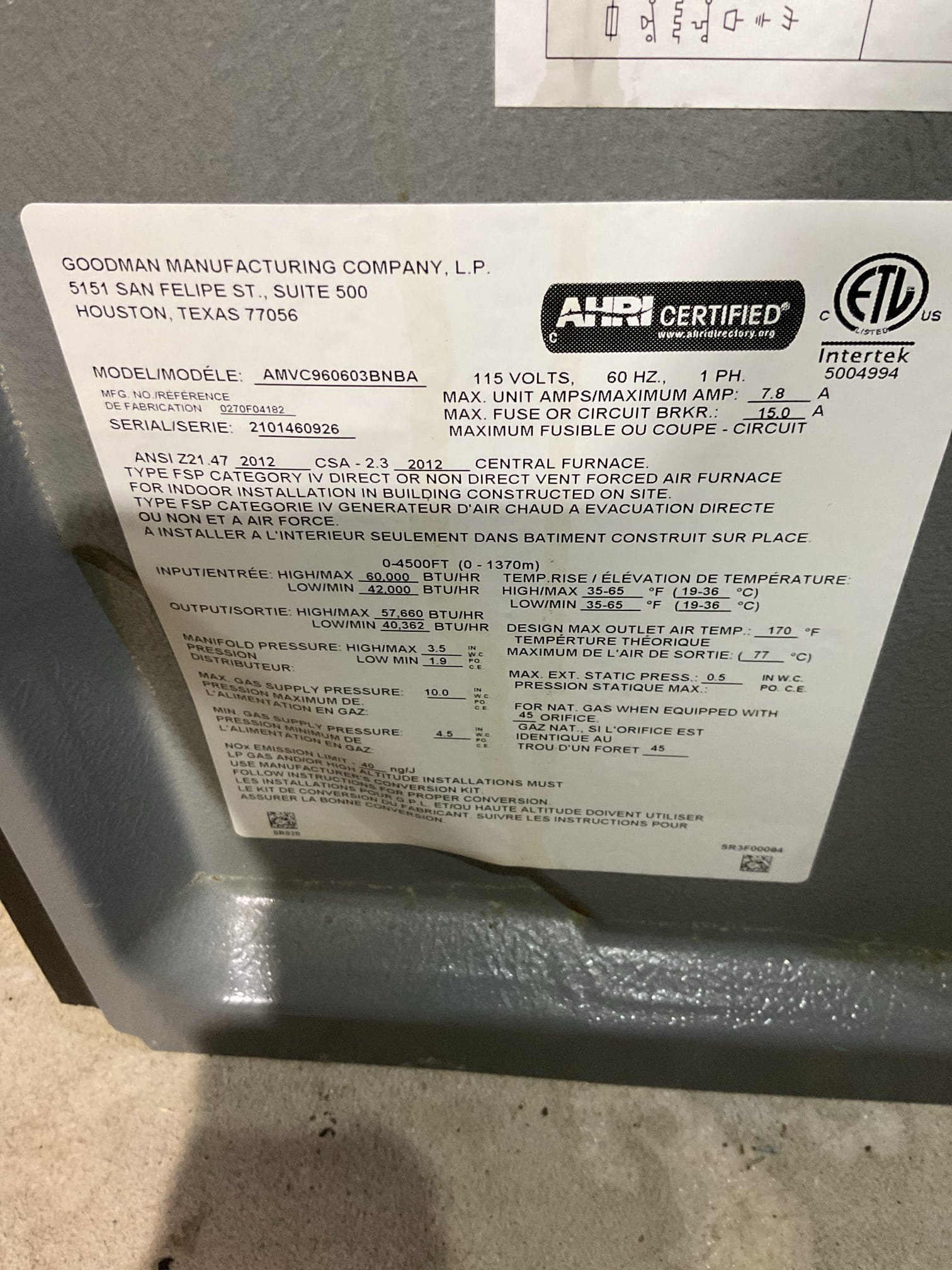 No heat:
Found blown low voltage 3A fuse
This is the 3rd time since 12/22/25. We replaced thermostat 12/23/25
I checked for any shorts or breaks in low voltage wiring. Also arranged low volt wiring so that there is 1 conductor in each terminal on terminal block.
Put new fuse in and tested system in heat and cooling. 
Fuse randomly tripped 2X while testing. Once in heating and once in cooling
 -Checked outdoor contactor coil 18 ohms Good
 -Switched low voltage conductors used at AC (from red and white to grey and black.
- then tested by physically jumping out wires at system ran in cooling 10 min without any blown fuse this way then in heating for another 10 min. No blown fuses.

Then wired thermostat back and placed on wall. Tested from thermostat monitoring for any blown fuses. 3A fuse did not blow after changing conductors used at outdoor (low voltage). 

Should problem recur I Provided estimate for Honeywell S12000 thermostat with EIM which will allow us to provide controls using on