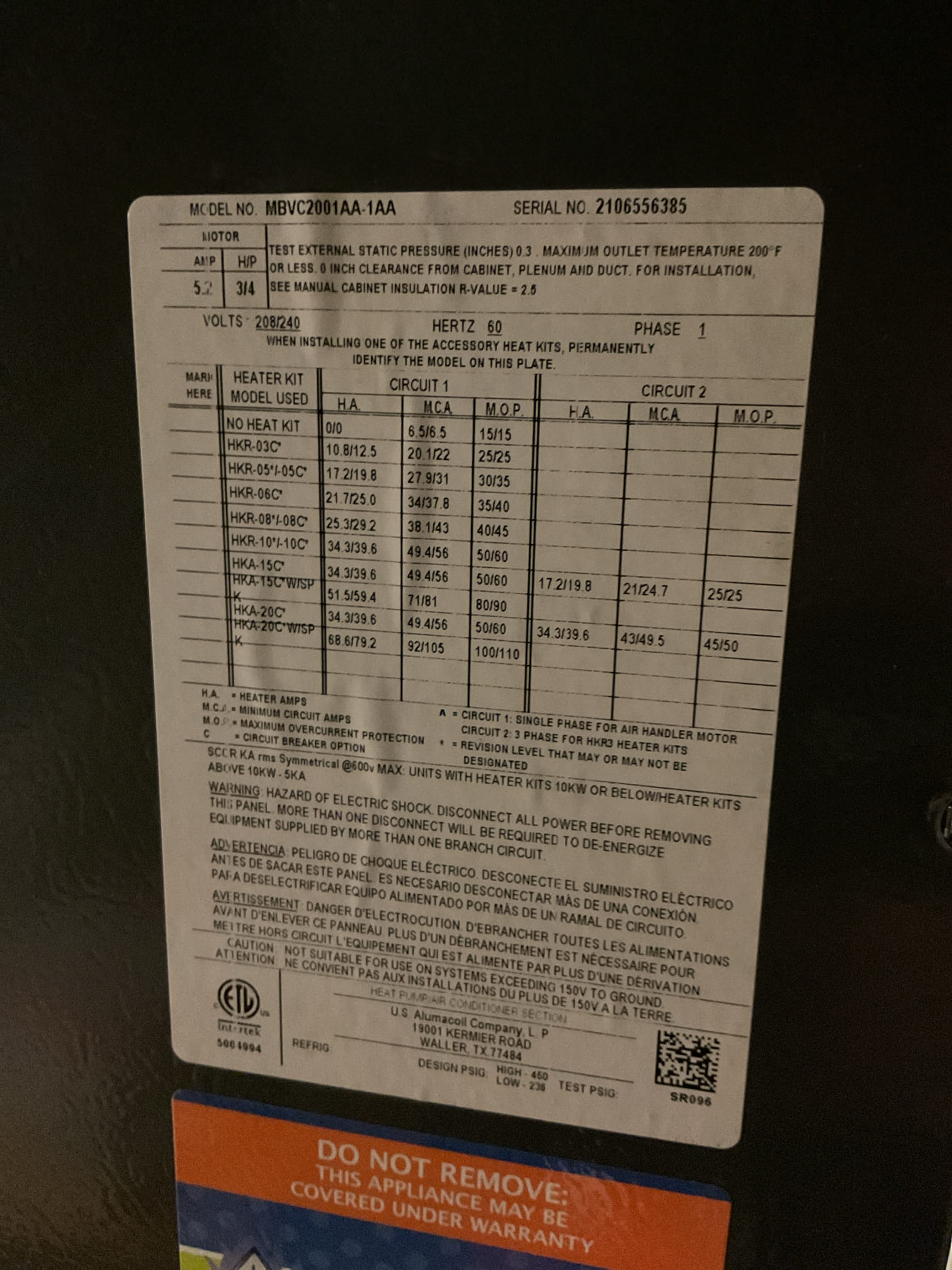 I arrived to the customers home to service their 4 yr old Amana a/c system . I checked the wiring connections and the voltages . I checked and found the indoor air filter is good, the filter size is AA213.  I Inspected the indoor coil and tested the primary drain pan and cleared and tested the water drains and traps if applicable. I Took indoor temp splits at the return and the supply  and checked the blower motor condition and operation. I looked  at the outdoor unit wiring connections and voltages . I inspected  the outdoor components and checked my unit pressures by using super heat sub cool method.  System in good operating condition at this time. 


Collected for $189.00 contract renewal paid by cc. 