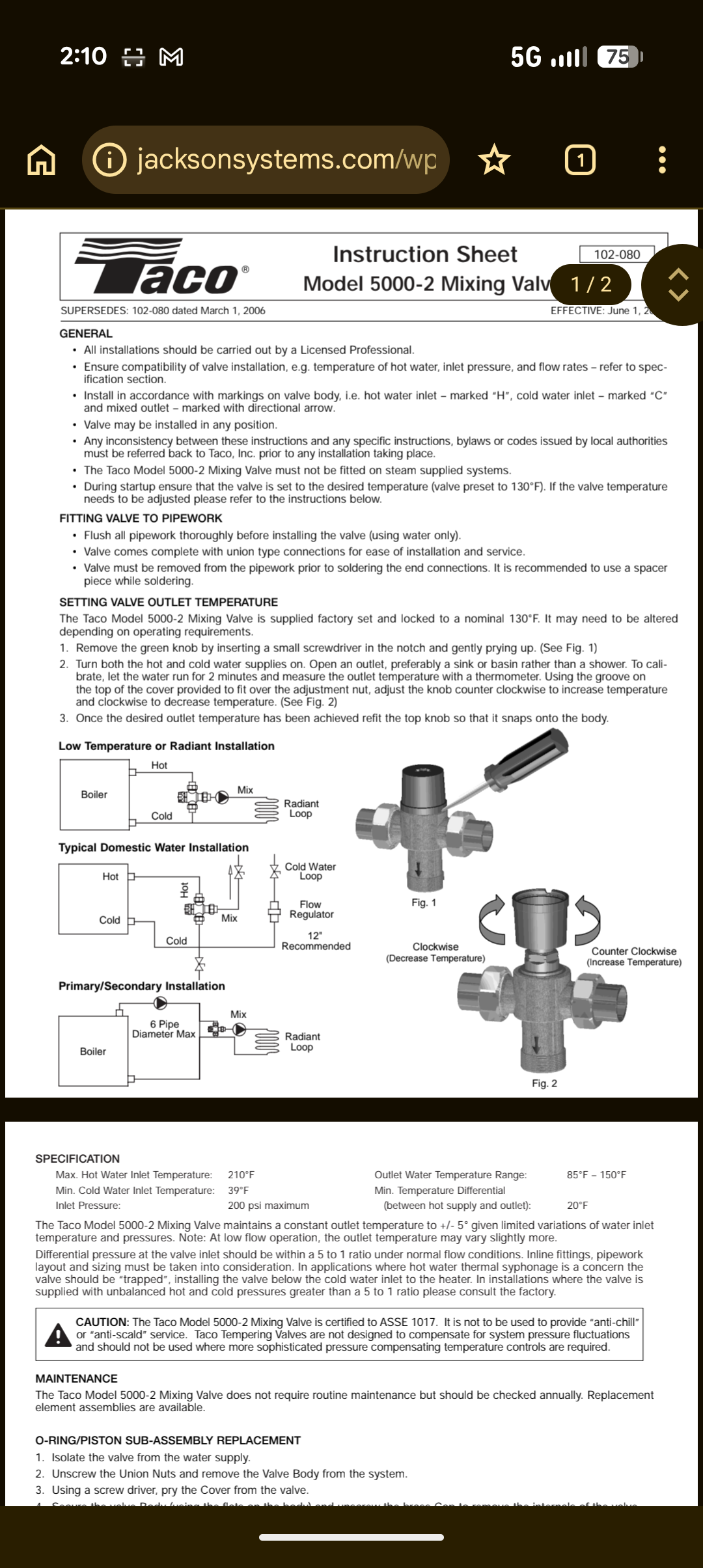 Completed Quality Assurance Inspection for Laars Combi Boiler.
(3) Space heating thermostats: 2 are radiant floors, 1 is radiators. 

Homeowner mentioned that her husband said water pressure at 3rd floor shower was lower. 
Ultimately I found that the house water pressure is high 95 psi so with their old domestic hot water heater the pressure would have been too high. In other words he is used to pressure that is too high. The inlet screen of domestic hot water for new system is clean. Water pressure ok.

Set warm weather shit down temperature to 70°F meaning boiler will not operate when it is 70°F or warmer for the sake of conserving energy, (It will run to keep domestic water storage tank at a minimum temperature)
Also made sure the max domestic water temperature is set to 140°F because of mixing valve.

Inspected all aspects of install: mechanical, piping, control setting, wiring. ETC. 
Tested operations of boiler.
Combustion test: Pass

Install passes quality assurance inspection
 
