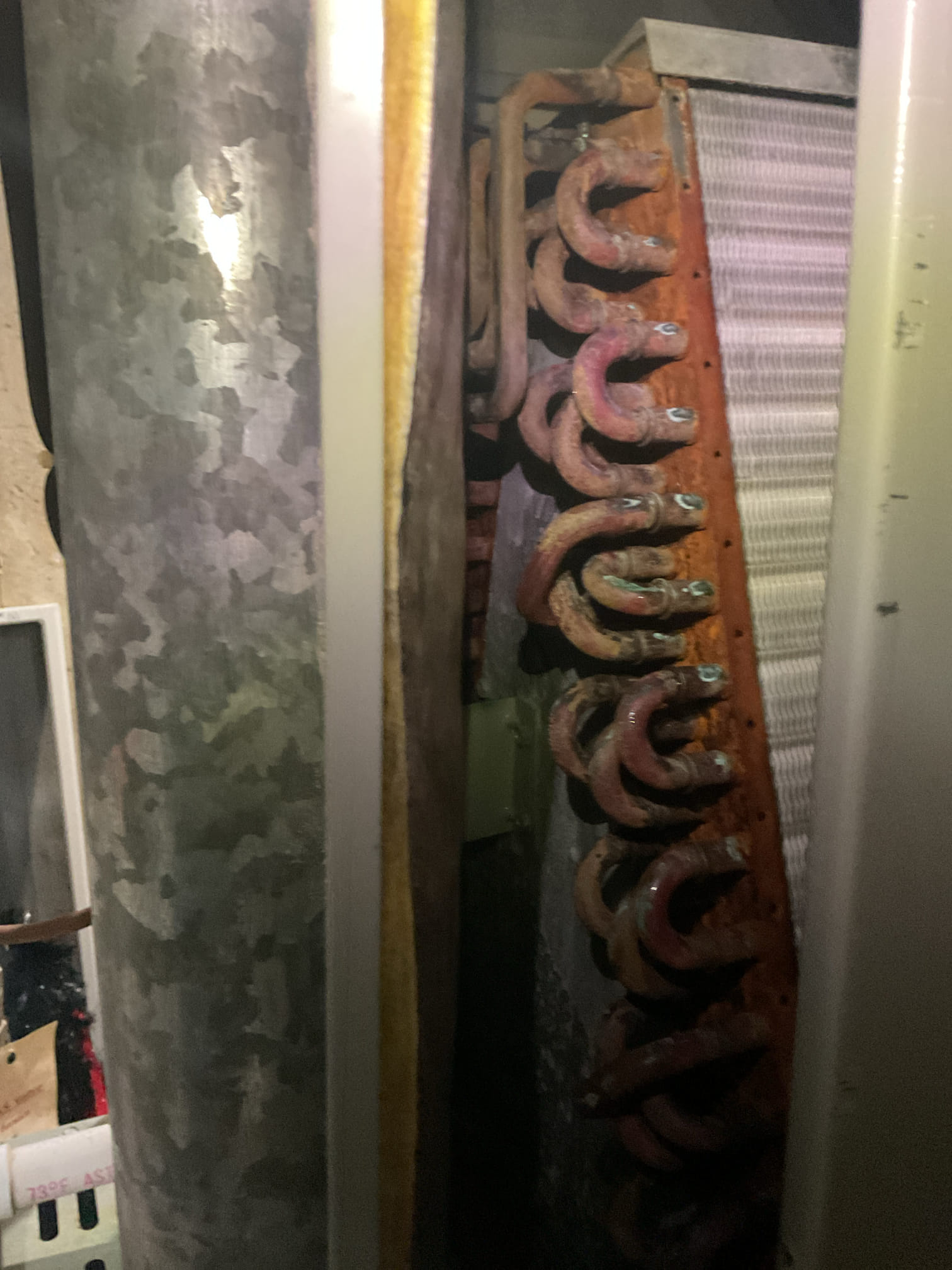 Fully assessed no cooling situation on 1997 trane a/c with 80% gas furnace. Checked all electrical connections and components. Found air filters very dirty on both systems, stuck in return drop. Removed, homeowner to replace (2) 18x24x1 filters. Looked over indoor evaporator coil very rusted and corroded also looked like refrigerant oil leaking inside. Also found gas furnace is in rough shape a lot of rust all round inducer assembly. Went outside to outside unit and hooked up gauges. R-22 pressure were very high head pressure 245/77. Also found burnt contacter and wiring inside outside unit, entire system needs replaced at this point repairing isn’t an option. Talked to the wife she is going to talk to her husband first then give us a call to set up a time to come out to give a replacement quote. 