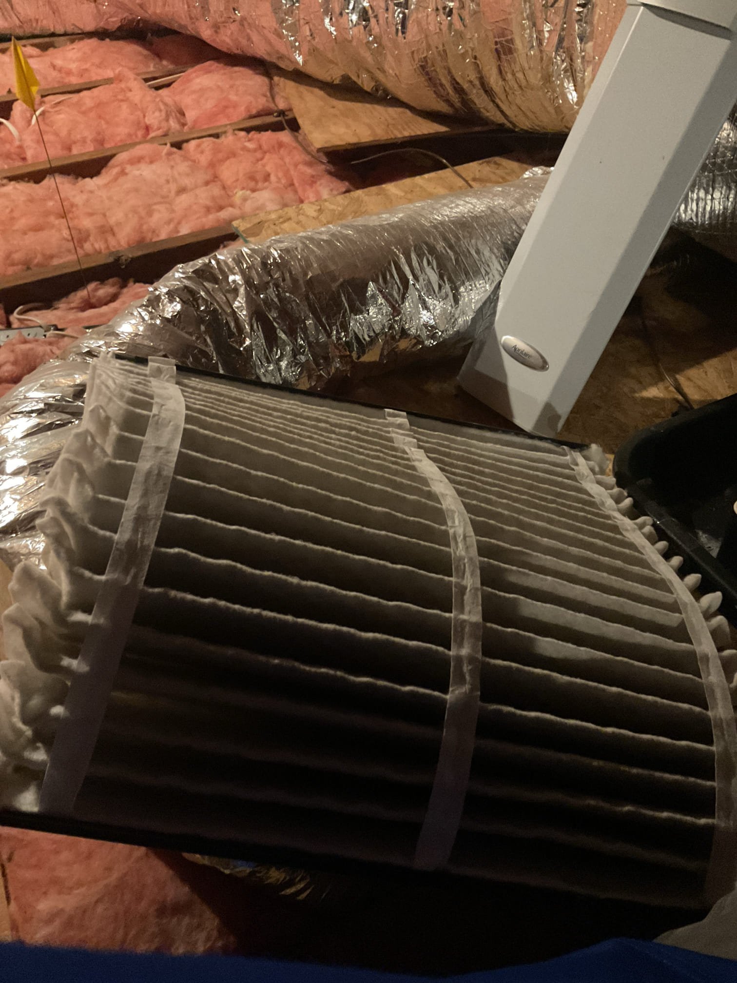 Performed precision a/c tune up on 2017 amana a/c system. Replaced aprilaire 313 air filter. Checked all electrical connections and components. Flushed out condensation drain. Found some growth inside the air handler, talked to customer about installing a uv bulb . Installed Apco blue tube and tested operation. Checked temperature split. Checked refrigerator pressures and temperatures. Tested outdoor capacitor. A/c is working properly at time of service. 