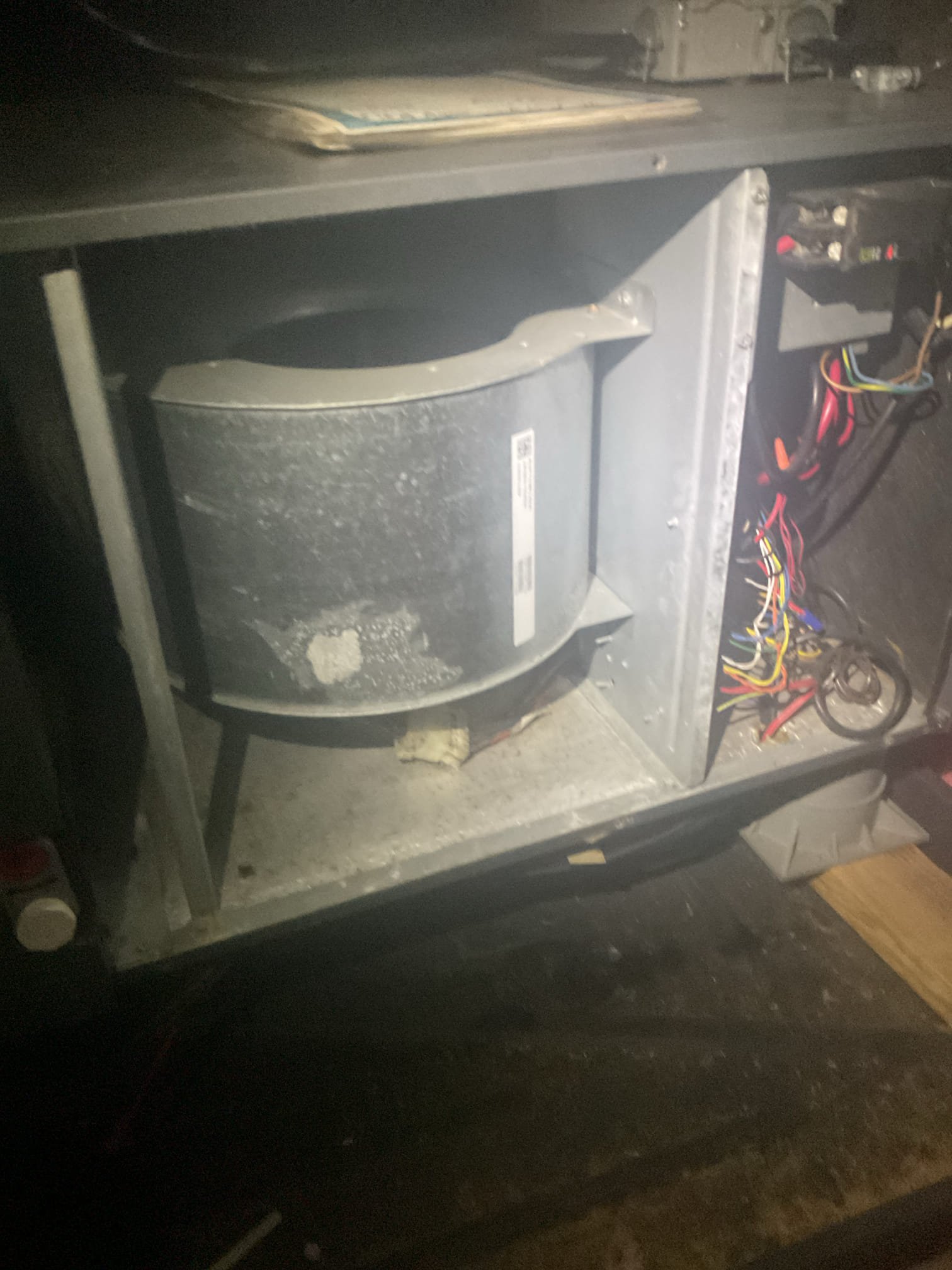 Luis 5-19-26 
Performed tune up on 2 ton Amana heat pump attic air handler, test and check drain system, clear trap and test pump ok. Check indoor coil and blower. Check supply and return air temperature. Replace 20x25x1 filter Check outdoor unit refrigerant levels ok. All electrical components within range, unit is 10 year old. System currently operational but nearing end of normal life expectancy. Due to age, replacement of system should be considered in near future.