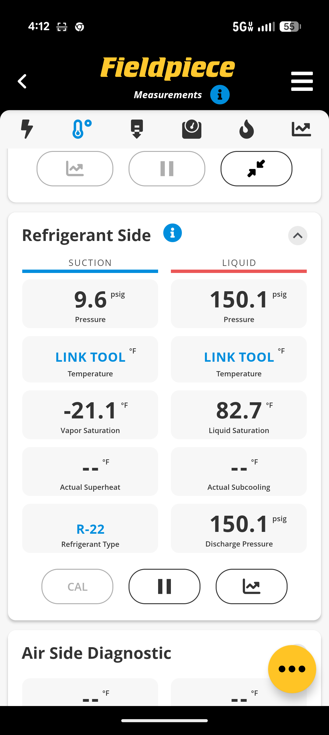 Equipment is 50,000 BTU 80% Efficient natural gas funace with 2.5 ton AC.
Dates to 2000 26 years old,

-Replaced dirty filter and tested system.
- System was running at 9 psi. Very low on R22 refrigerant. 
Only sensible option is to upgrade/replace the HVAC system. I do not have the refrigerant needed to get system running properly and there is a good chance it would leak out regardless 

Space is 1,483 sq feet. Built in 1999.

We set up consultation for new system for full system and AC only replacement options. 6PM tonight.

Wants new thermostat 

Cole check for diagnostic. 
