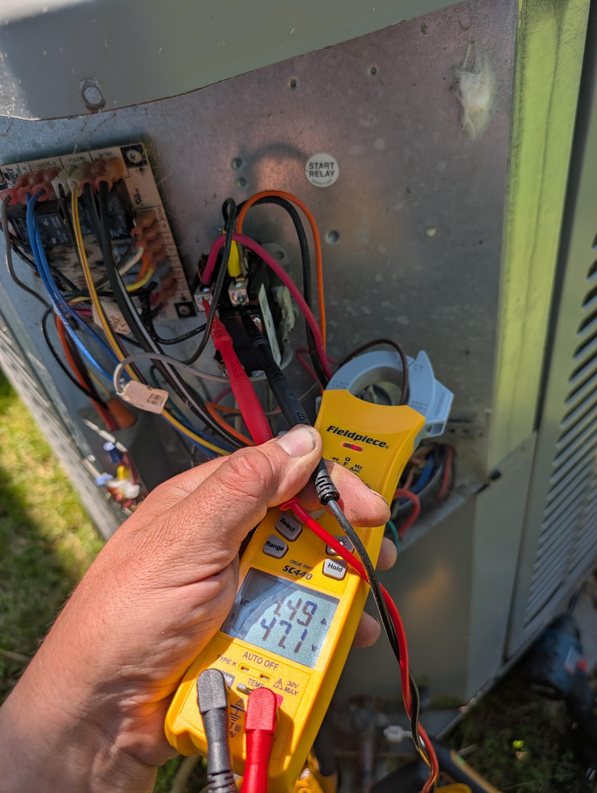 Arrive for no cooling issue,
Homeowner said it stopped working yesterday.
Equipment is 2.5 ton Heat pump with electric heat kit dates to 2013. About 13 years old. 

Found failed dual run capacitor at outdoor equipment causing no operation from compressor or outdoor fan.
Offered to replace failed capacitor and test system. 
She agreed. 
Replaced 35/5 capacitor and checked over basic operations.
-Replaced 16x20x1 filter provided by homeowner 
-Flushed drain and tested pump.
-Refrigerant pressure and temperature split ok

System operating well at this time. But is beyond what is considered replacement age. Consultations for system upgrades are free from Dibiase. 
She asked that she pay half today and half on Friday.

Collected half today. We will contact on Friday to collect balance. 