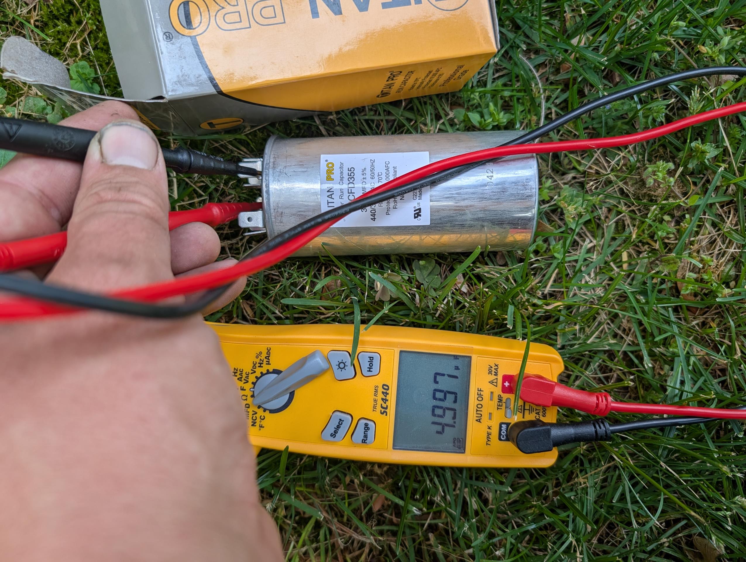 Arrive for no cooling issue,
Homeowner said it stopped working yesterday.
Equipment is 2.5 ton Heat pump with electric heat kit dates to 2013. About 13 years old. 

Found failed dual run capacitor at outdoor equipment causing no operation from compressor or outdoor fan.
Offered to replace failed capacitor and test system. 
She agreed. 
Replaced 35/5 capacitor and checked over basic operations.
-Replaced 16x20x1 filter provided by homeowner 
-Flushed drain and tested pump.
-Refrigerant pressure and temperature split ok

System operating well at this time. But is beyond what is considered replacement age. Consultations for system upgrades are free from Dibiase. 
She asked that she pay half today and half on Friday.

Collected half today. We will contact on Friday to collect balance. 