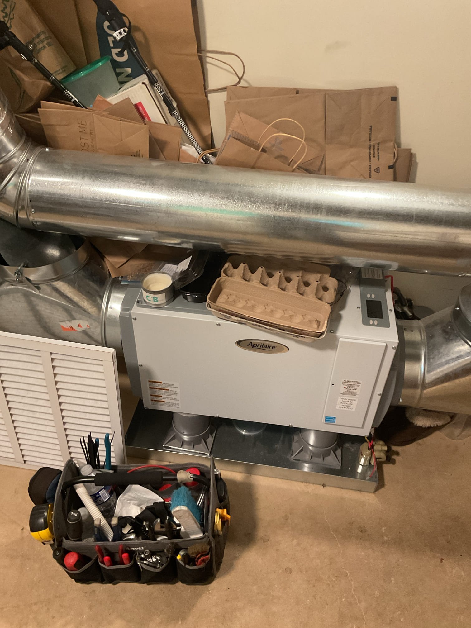 I arrived to the customers home to service their 2 yr old bosch a/c system . I checked the wiring connections and the voltages . I checked and replaced the indoor air filter , the filter size is 20x20x1 . I Inspected the indoor coil and tested the primary drain pan and cleared and tested the water drains and traps if applicable. I Took indoor temp splits at the return and the supply  and checked the blower motor condition and operation. I looked  at the outdoor unit wiring connections and voltages . I inspected  the outdoor components and checked my unit pressures by using super heat sub cool method.  System in good operating condition at this time. 

I l left estimate for a dynamic air cleaner, 20x20x1. Customers will review their estimates once sent over.