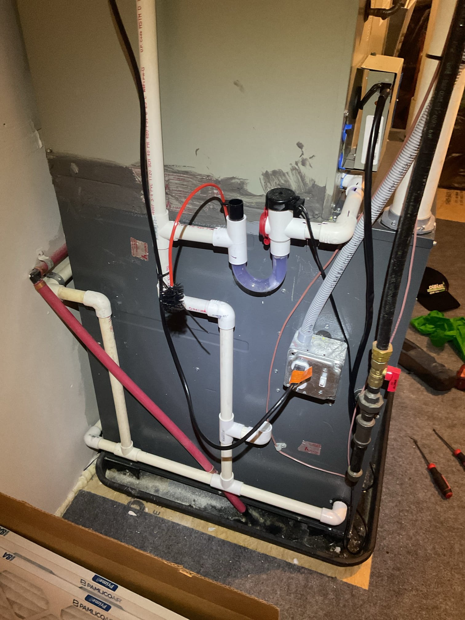 Luis 5-21-16 performed QA Recently installed AC unit indoor coil and outdoor check indoor and outdoor. Found ez trap not glued. Glued trap and test operation ok all wiring ok. Check outdoor unit electrical refrigerant levels ok 30 amp breaker 10/2 wire. No other issues found 