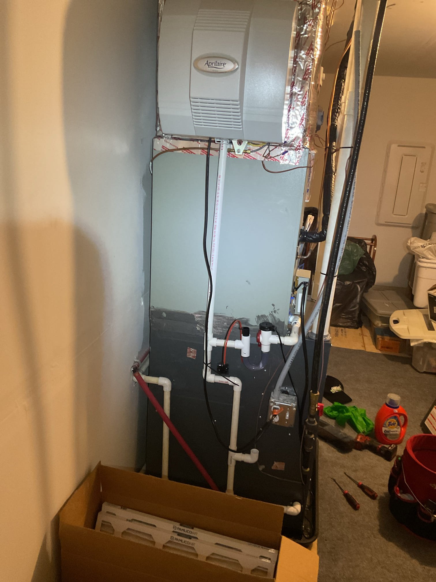 Luis 5-21-16 performed QA Recently installed AC unit indoor coil and outdoor check indoor and outdoor. Found ez trap not glued. Glued trap and test operation ok all wiring ok. Check outdoor unit electrical refrigerant levels ok 30 amp breaker 10/2 wire. No other issues found 