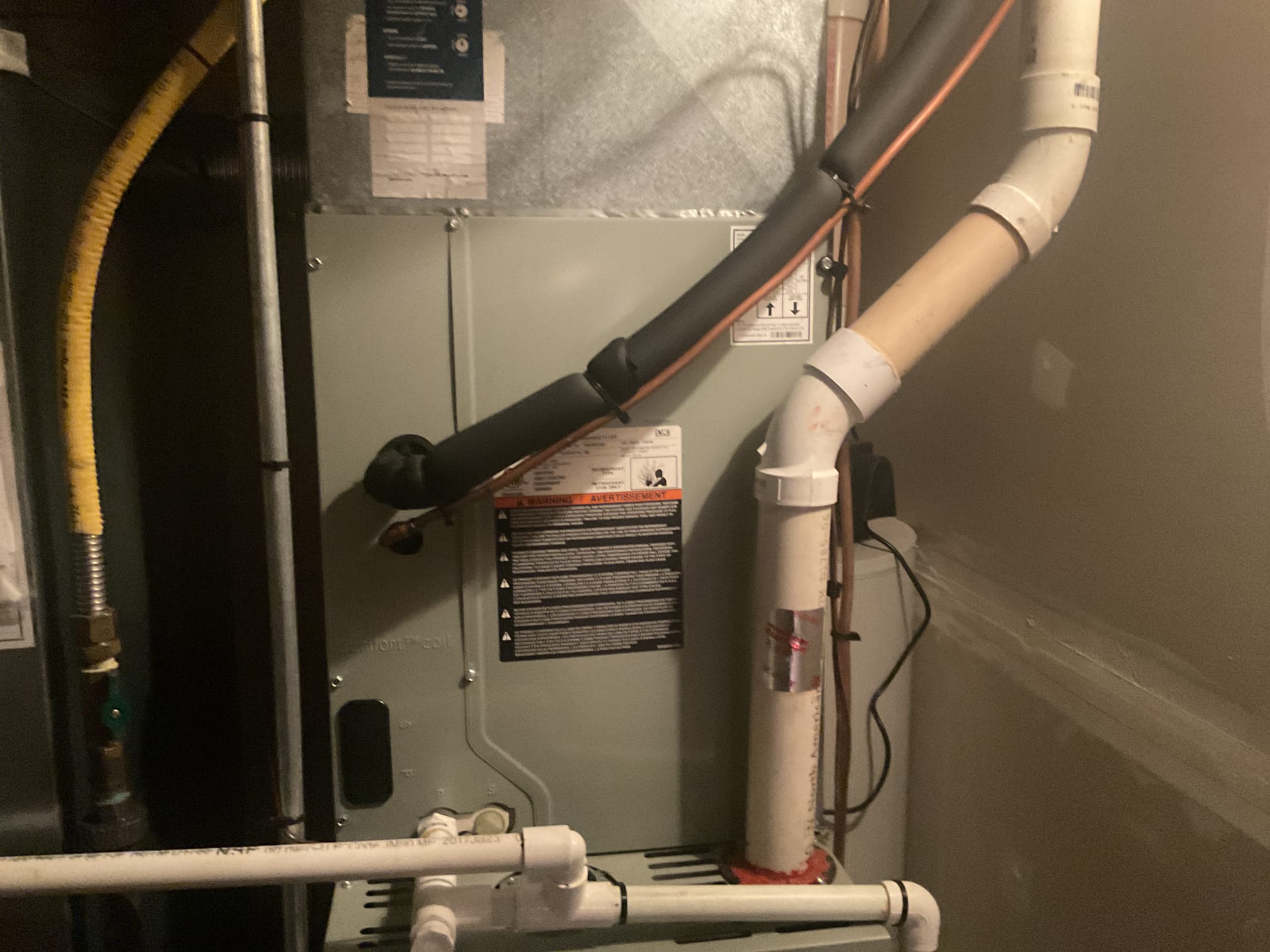5/21/26. Performed precision a/c tune up on 2018 American standard a/c system located in the basement. Replaced 16x25x1 air filter. Checked all electrical connections and components. Found vinyl tubing hard and full of debris, oked repair with George. Replaced vinyl tubing and tested operation. Tested condensation pump. Checked refrigerant pressures and temperatures. Tested condensation pump. A/c is working properly at time of service. 