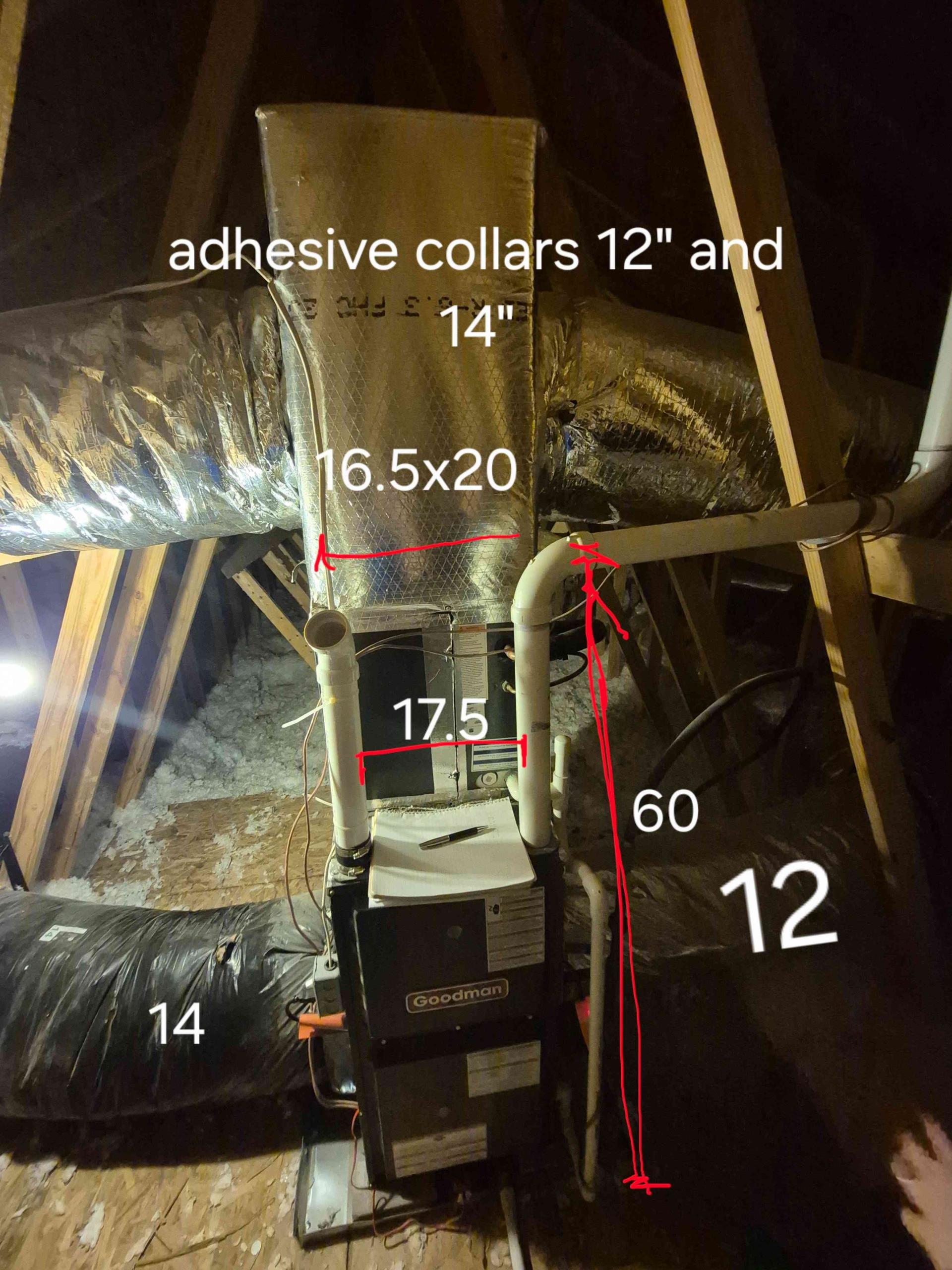 Reviewed jobsite and recordeed measurements for new system replacement in attic space.  Recorded breaker size.  Breaker is a 30 amp and most likely will need to be decreased for 2 ton system being installed.