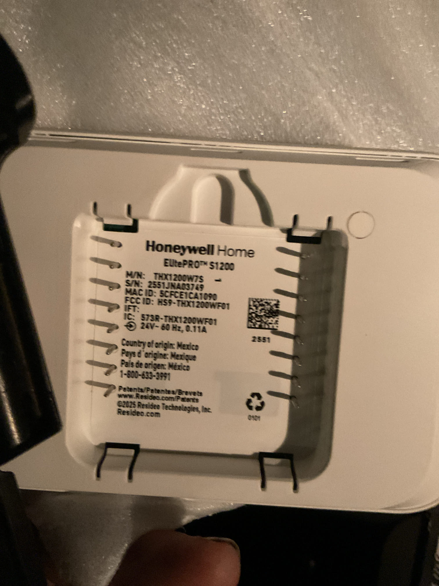 Wet switch had tripped breaking power to the thermostat. Homeowner had dried and reset the wet switch and had 24V at thermostat but the display was blank.

Thermostat had failed.

The source of the water in pan was a bad PVC fitting on funace drain (barb to 3/4” pvc adapter). I replaced this today.

Installed new thermostat and wired EIM so that each of the (3) safeties produces its own alert and shuts of heat and cool and energizes fan. 

Configured, connected to EIM and connected to WiFi and app. 
Tested system in heat and cooling 