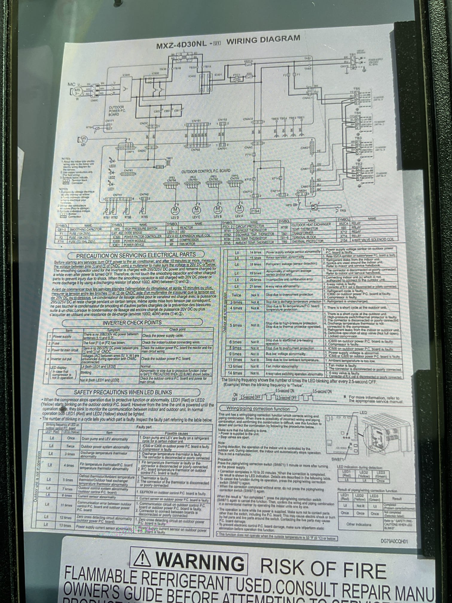 Upon arrival, found outdoor unit with red eight flash error code meaning faulty outdoor PC board, power issue.  Reset system from the outdoor disconnect and ran all heads for 30 minutes supply temperature was 42 and system was running to standards.  checked refrigeration charge all to manufacture specifications.