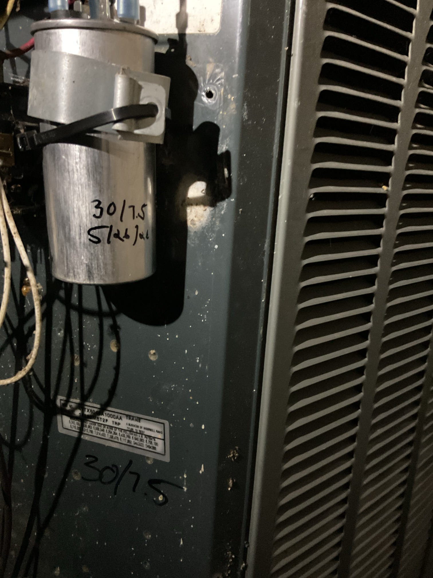 No cooling: Homeowner described indoor equipment running but air not cool from vents.
When I arrived started at outdoor unit. Found outdoor fan running but compressor not running. 
30/7.5uF capacitor failed (reading 0) on compressor side.
Offered to replace capacitor and test system.
Homeowner agreed. Replaced capacitor and wiring connectors as necessary.
Allowed system to run. 
Checked refrigerant data 12° SC temperature split 73-52=21° Good 
(outdoor dry bulb temperature 70°F)

System operating well at this time. Equipment dates to 2015. Parts warranties other than funace heat exchanger no longer apply. 10 years is considered average lifespan of a forced air HVAC system. 