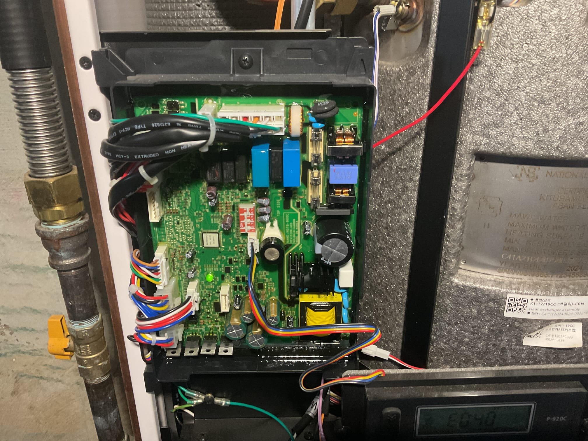 5/26/26. Found 2024 Laars combi boiler installed by dibiase . in operation when I arrived. Went into error code history and found it was locking out on an e 40 error code. Called and talked to tech support, this is a gas detection code. Tech support recommended replacement of circuit board with gas detector built into it. This was performed in August 2025. He recommended doing it again. I would also recommend replacing gas valve in case it is bleeding a small amount of gas out vent in valve. Did not find any gas leaks while on site. Gas boiler is working at time of operation. Need to order warranty parts and schedule return visit.  