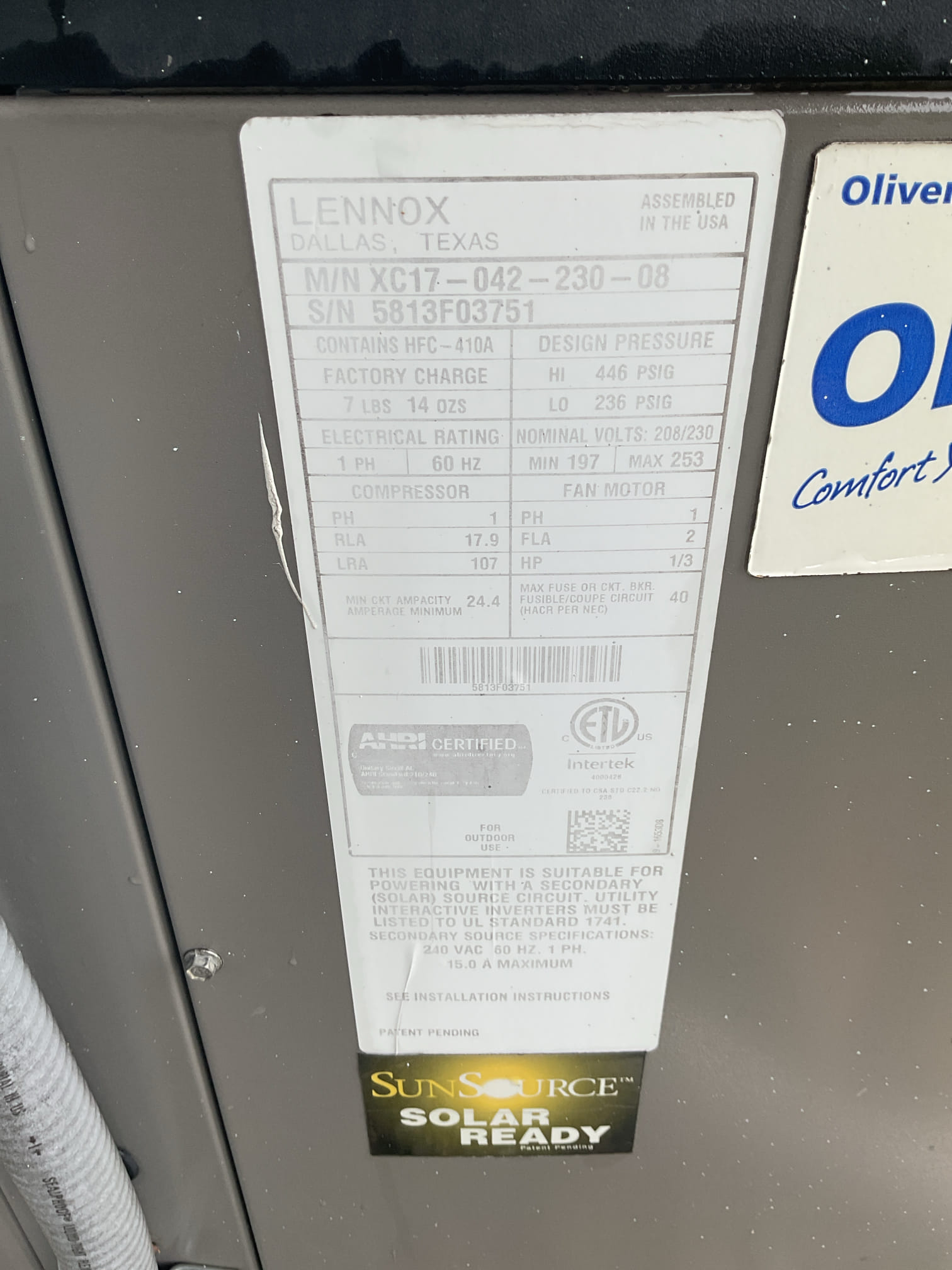 5/27/26 Dan 

I arrived to the customers home to service their 10+ yr old Lennox a/c system.  . I checked the wiring connections and the voltages . I checked and replaced the indoor air filter , filter size is a 413 . I Inspected the indoor coil and tested the primary drain pan with water and flushed the drain line and cleared. I Took indoor temp splits at the return and the supply  and checked the blower motor condition and operation. I looked at the outdoor unit wiring connections and voltages . I inspected  the outdoor components and checked my unit pressures by using super heat sub cool method.  The system is currently operational but past normal life expectancy. Replacement of system is recommended in the near future. I Collected for $98.31 for the air filter paid by cc. 

I did leave a few estimates for the customers to review for surge protection and water safeties. 
