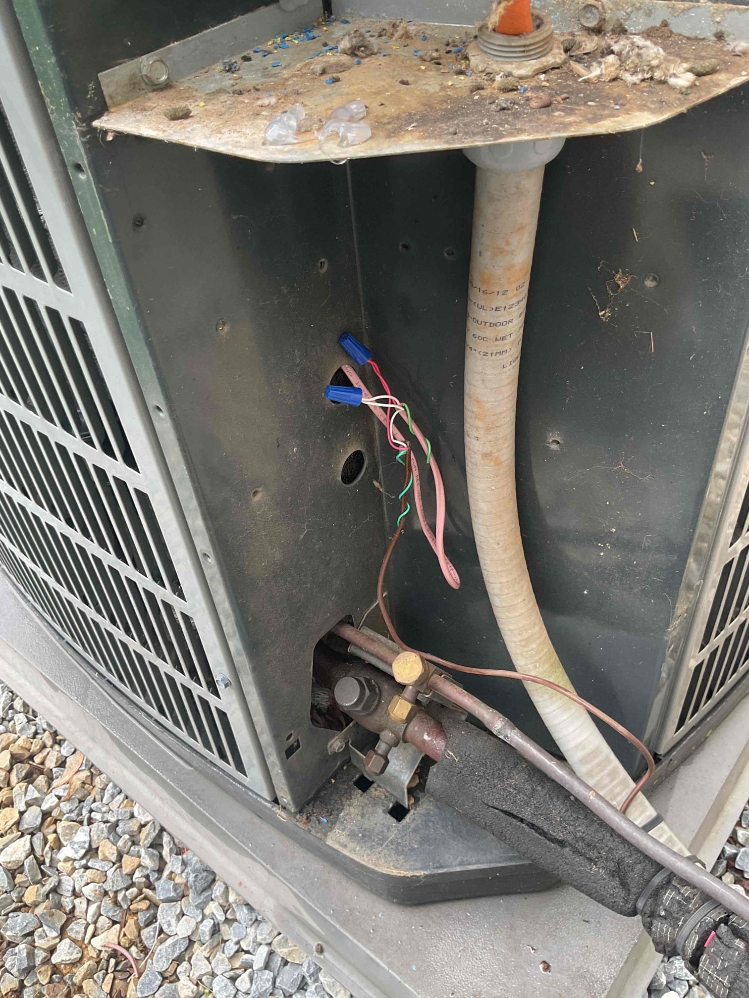 Luis 5-27-26 
Customer called in for no cooling. Found thermostat off. Set thermostat to cool and test operation, found outdoor low voltage wiring damage. I also noticed capacitor connections in bad shape. I told customer we need to take care of wiring issue, I would also recommend replacement of capacitor and contactor. I provided estimate for minimum repairs and recommendations. Customer decided to go with preventative option #1 which takes care of issue and replacement of wear and tear parts. 
Replace damaged low voltage wiring. With new connections 
Replacement of contactor, new capacitor and super boost installation 
After repairs test system operation ok check voltage and amps ok. Check refrigerant levels ok. Ac unit is from 2013, System currently operational but nearing end of normal life expectancy. Due to age, replacement of system should be considered in near future. Customer would like to get an estimate to replace ac unit, office to contact customer. 