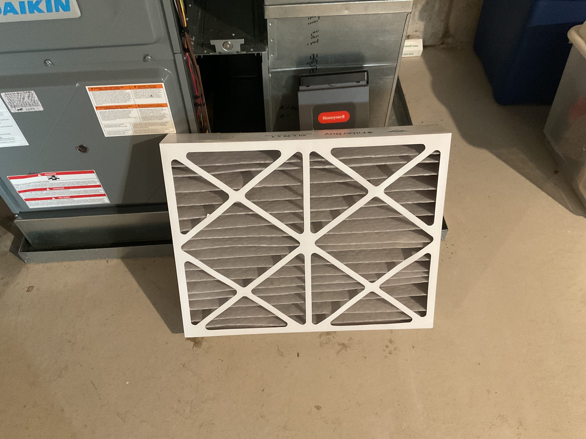 5/29/26 performed precision a/c tune up on 2019 Daikin fit a/c system. Air filter is ok. Checked all electrical connections and components. Found only a regular pvc trap installed not an ez trap. Took homeowner down to basement and explained the benefits of installing an ez trap. Flushed condensation drain with water and homeowner provided pan treatment tab. Did not check refrigerant pressures due to critical charge system. A/c is working properly at time of service. 


